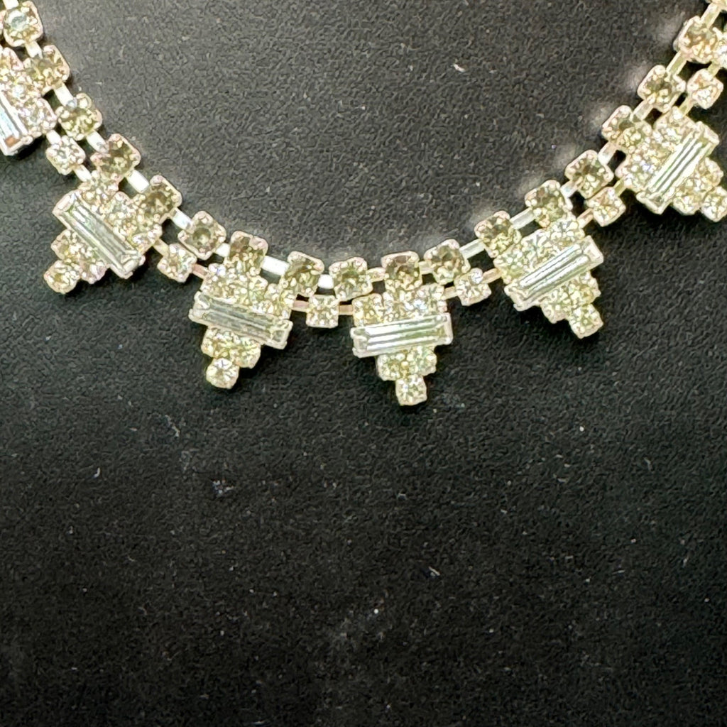 Vintage Art Deco 15" Collar Square Rectangle Clear Smoke Rhinestone Necklace
