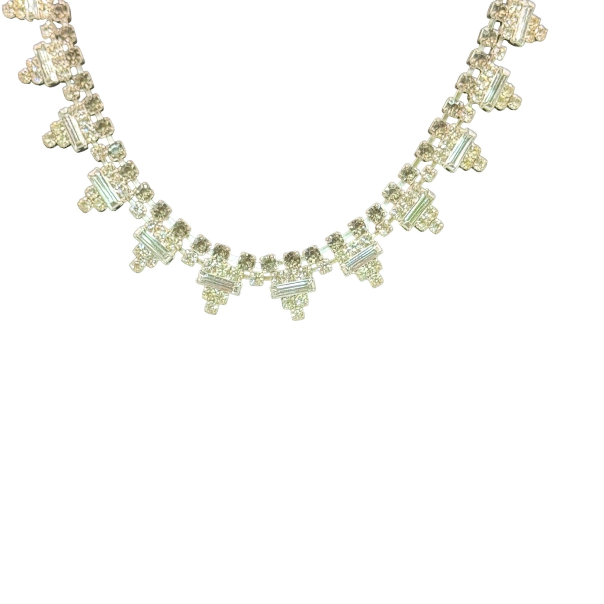 Vintage Art Deco 15" Collar Square Rectangle Clear Smoke Rhinestone Necklace