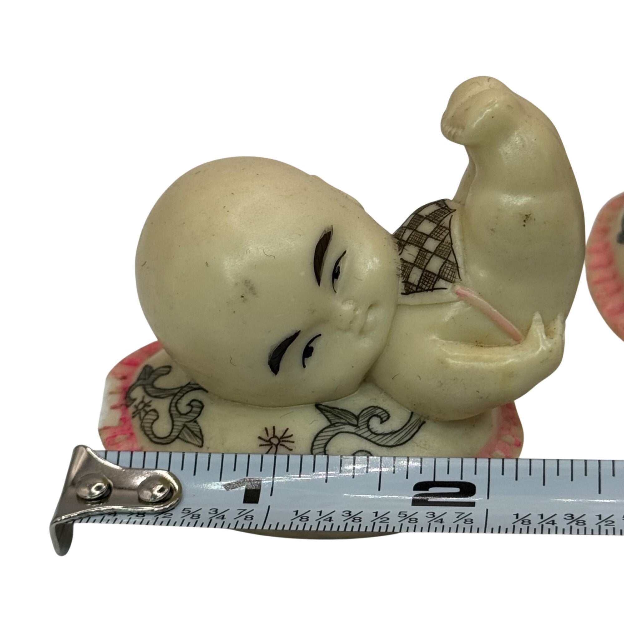 Vintage Ceramic Resin Baby Figurines Pair Boy Girl Chinese Infant Statues 2”