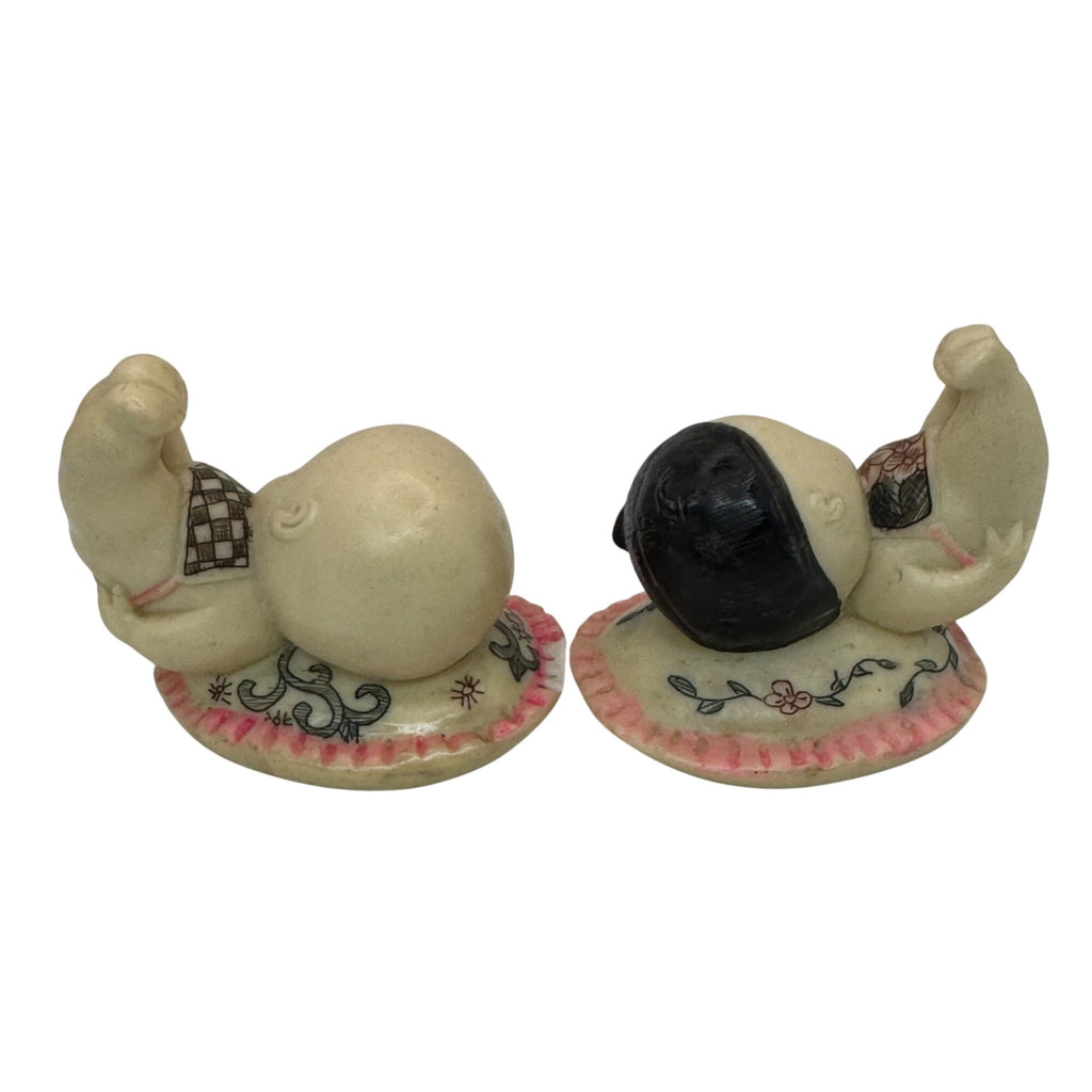 Vintage Ceramic Resin Baby Figurines Pair Boy Girl Chinese Infant Statues 2”