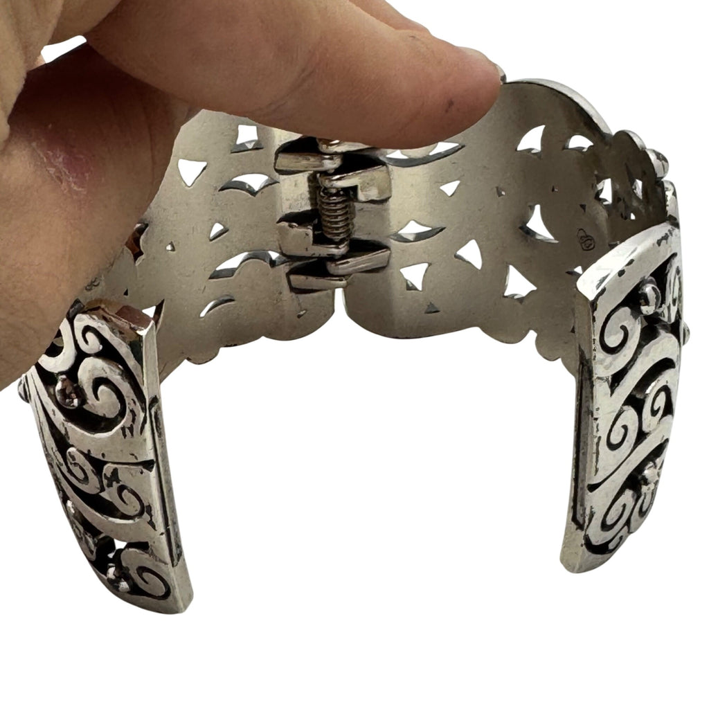 Brighton Madrid Lace Bangle Wide Cuff Bracelet Scroll Silver-Tone 7.5" Vintage