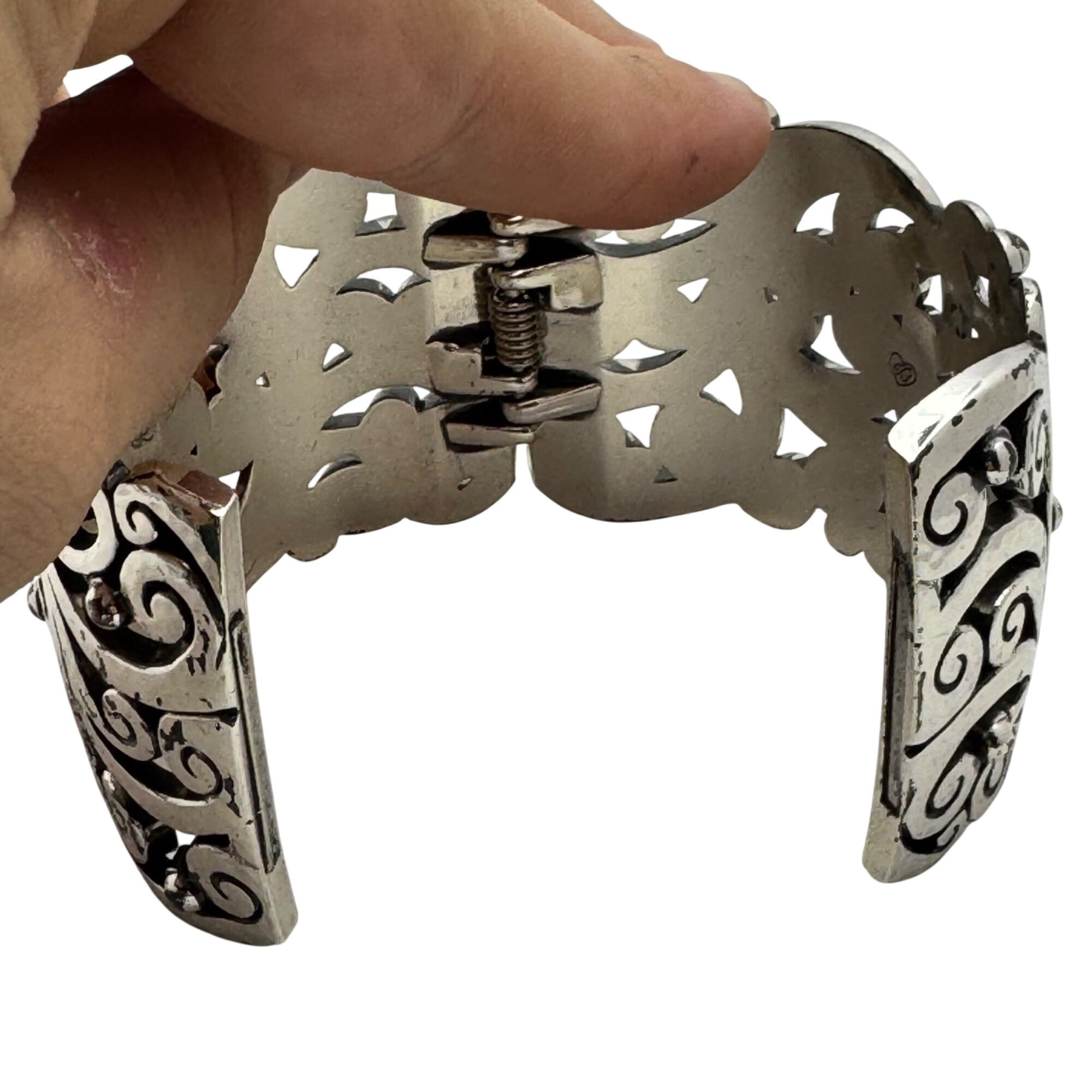 Brighton Madrid Lace Bangle Wide Cuff Bracelet Scroll Silver-Tone 7.5" Vintage