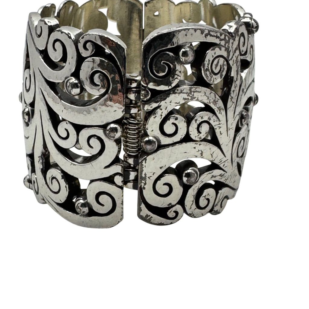 Brighton Madrid Lace Bangle Wide Cuff Bracelet Scroll Silver-Tone 7.5" Vintage