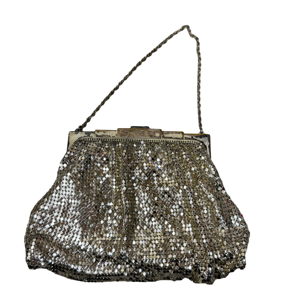 Vintage Whiting & Davis Silver Mesh Evening Bag Flapper Art Deco Kiss Lock Purse