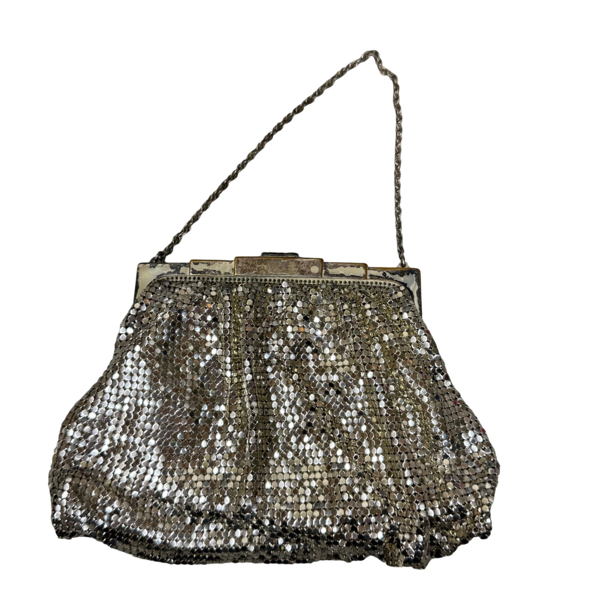 Vintage Whiting & Davis Silver Mesh Evening Bag Flapper Art Deco Kiss Lock Purse