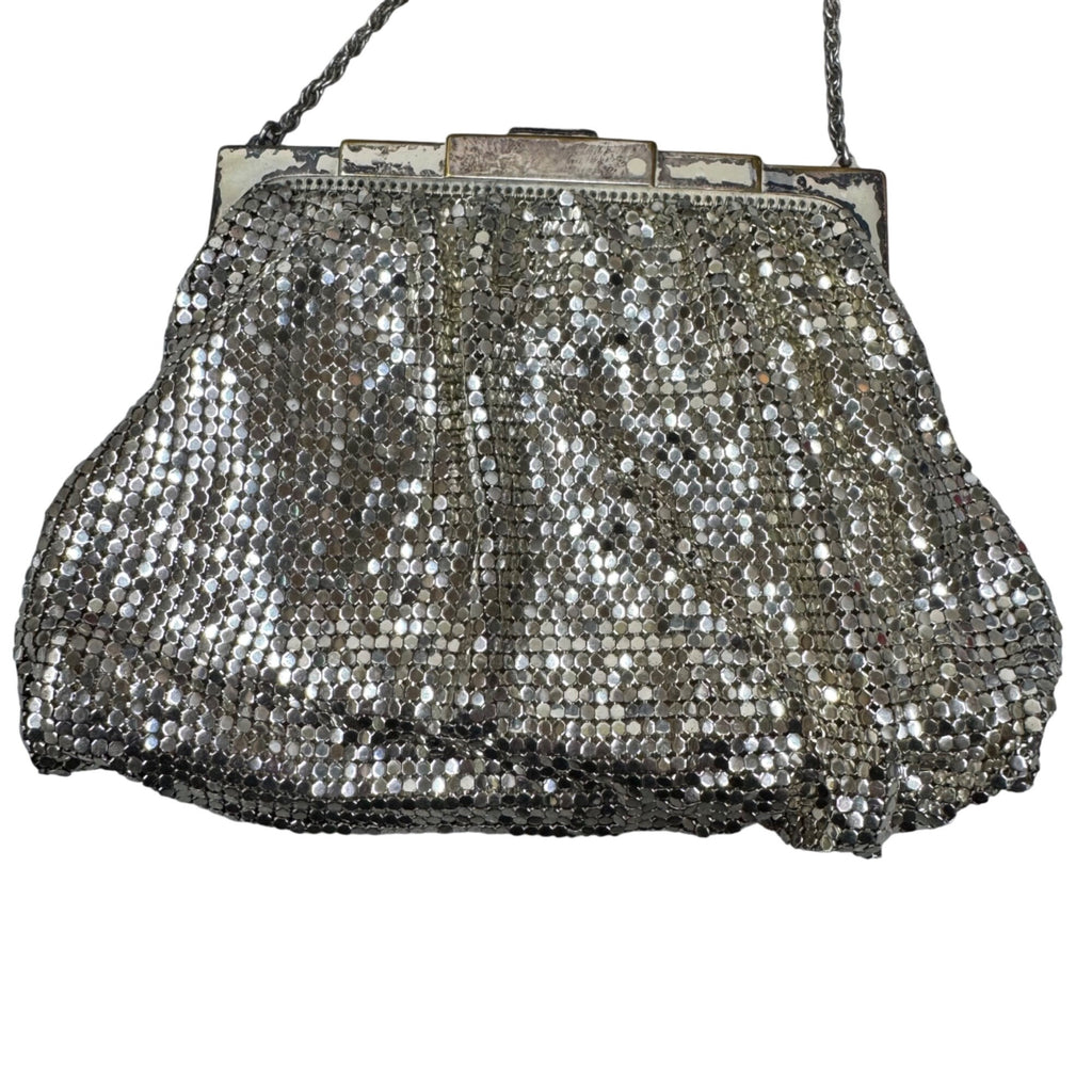 Vintage Whiting & Davis Silver Mesh Evening Bag Flapper Art Deco Kiss Lock Purse