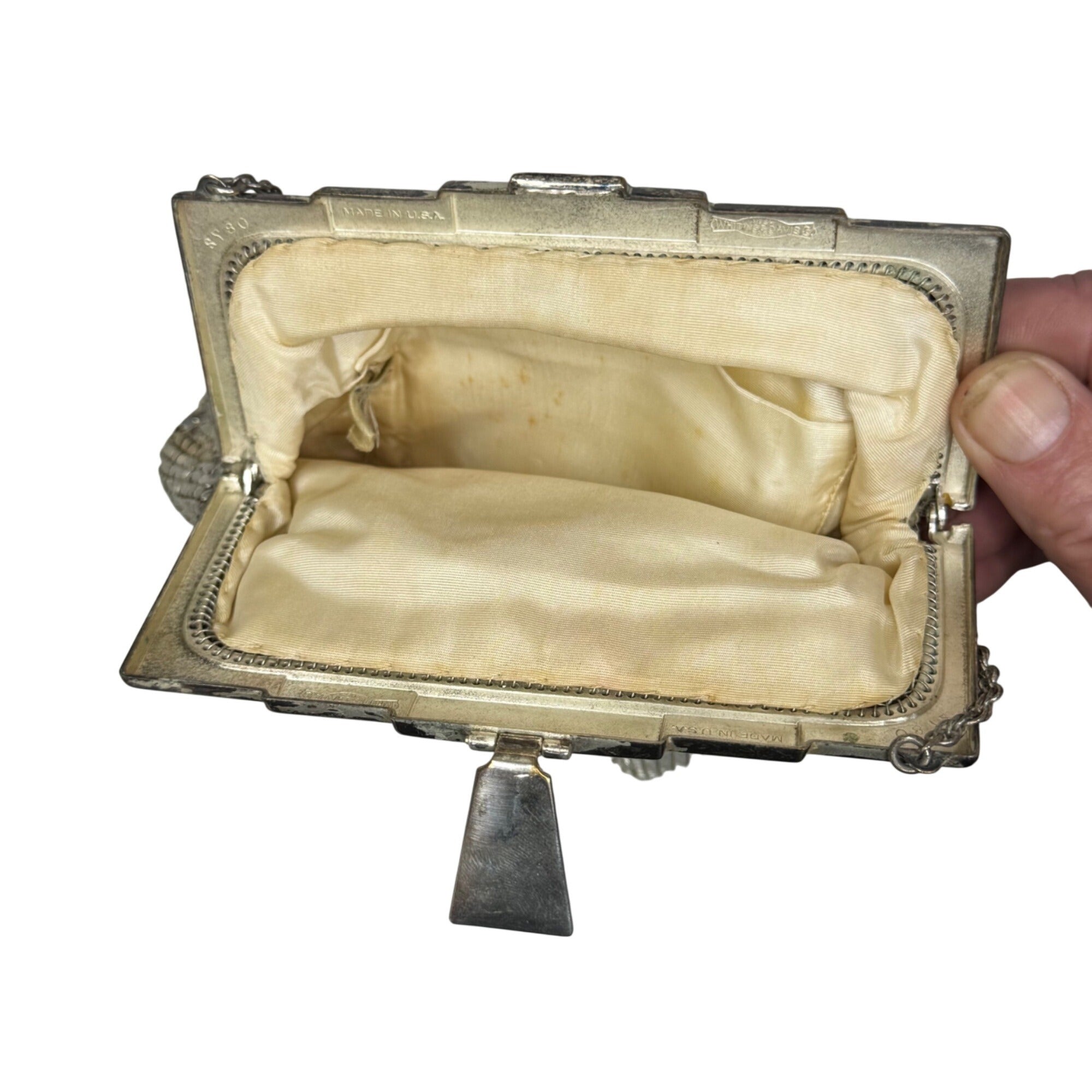 Vintage Whiting & Davis Silver Mesh Evening Bag Flapper Art Deco Kiss Lock Purse