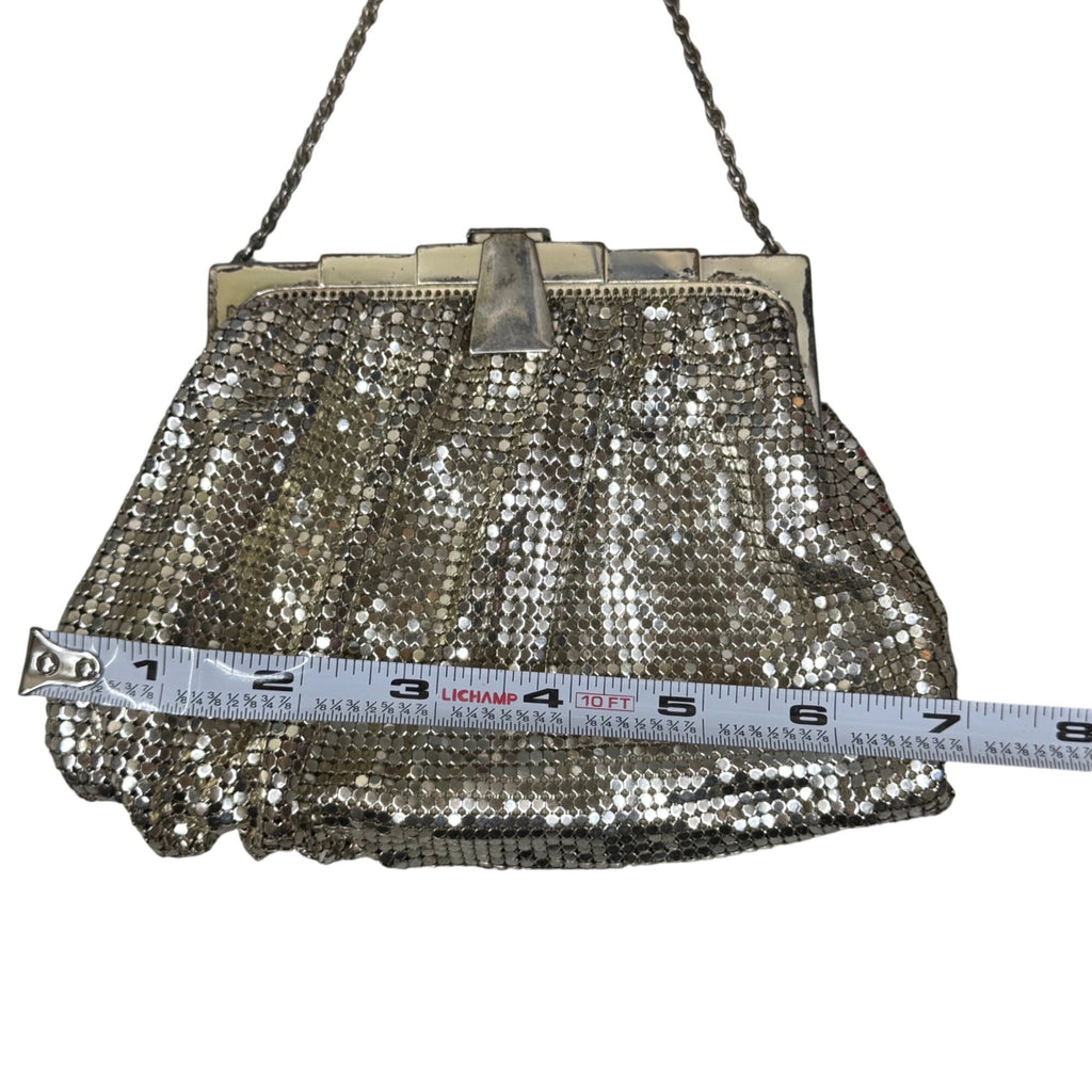 Vintage Whiting & Davis Silver Mesh Evening Bag Flapper Art Deco Kiss Lock Purse