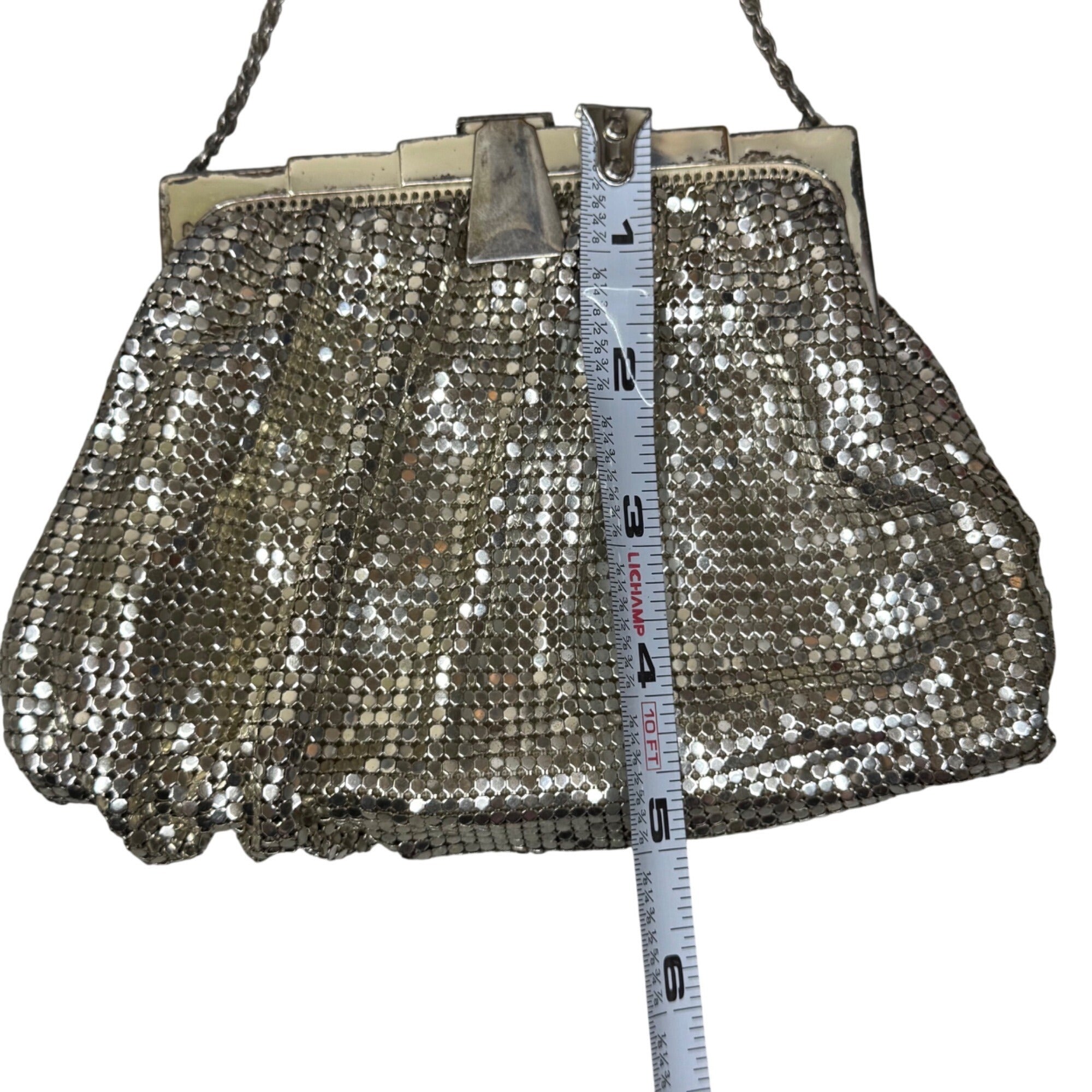 Vintage Whiting & Davis Silver Mesh Evening Bag Flapper Art Deco Kiss Lock Purse