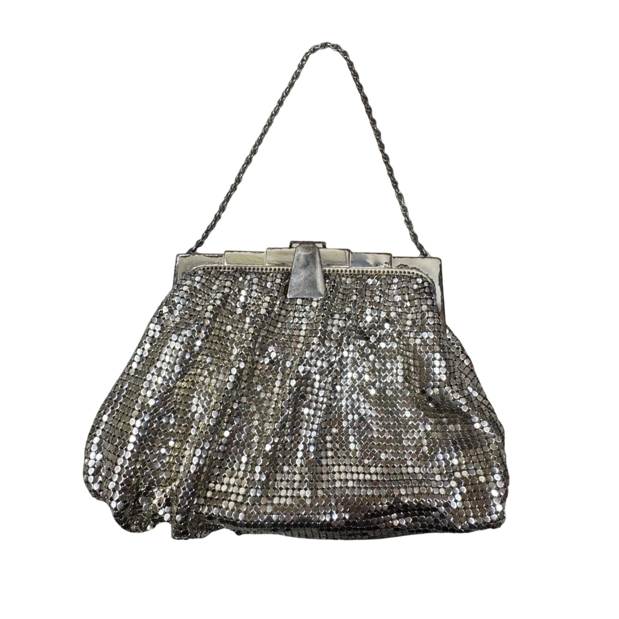 Vintage Whiting & Davis Silver Mesh Evening Bag Flapper Art Deco Kiss Lock Purse