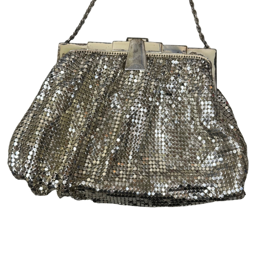 Vintage Whiting & Davis Silver Mesh Evening Bag Flapper Art Deco Kiss Lock Purse
