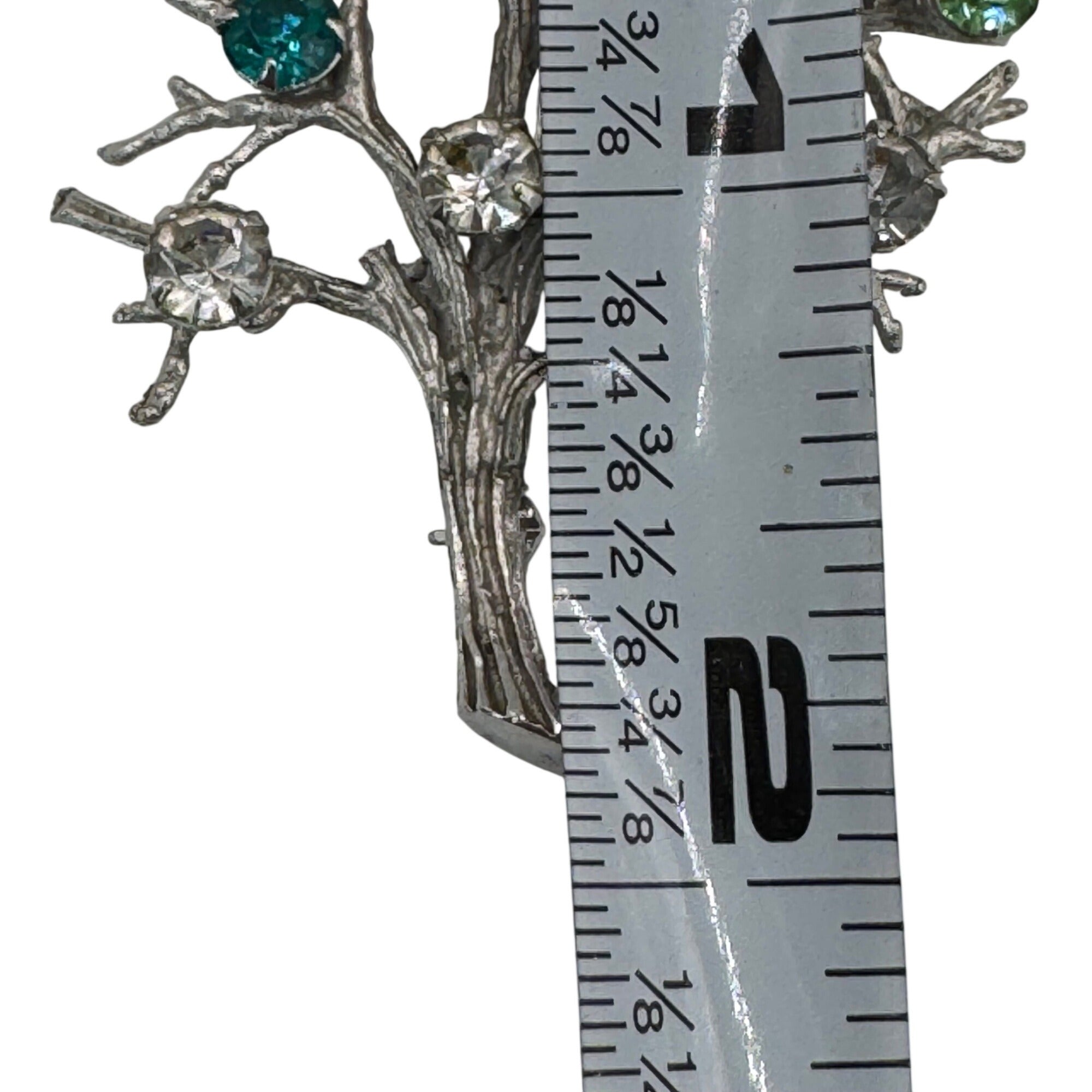 Vintage Sterling Silver Multi-Color Rhinestone Tree of Life Brooch Pin Nature