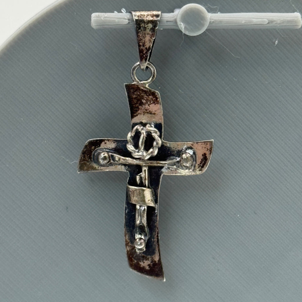 Modernist Sterling Crucifix Pendant Vintage Signed Taxco  From Mexico 1.5"