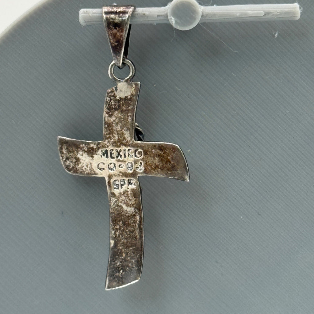 Modernist Sterling Crucifix Pendant Vintage Signed Taxco  From Mexico 1.5"