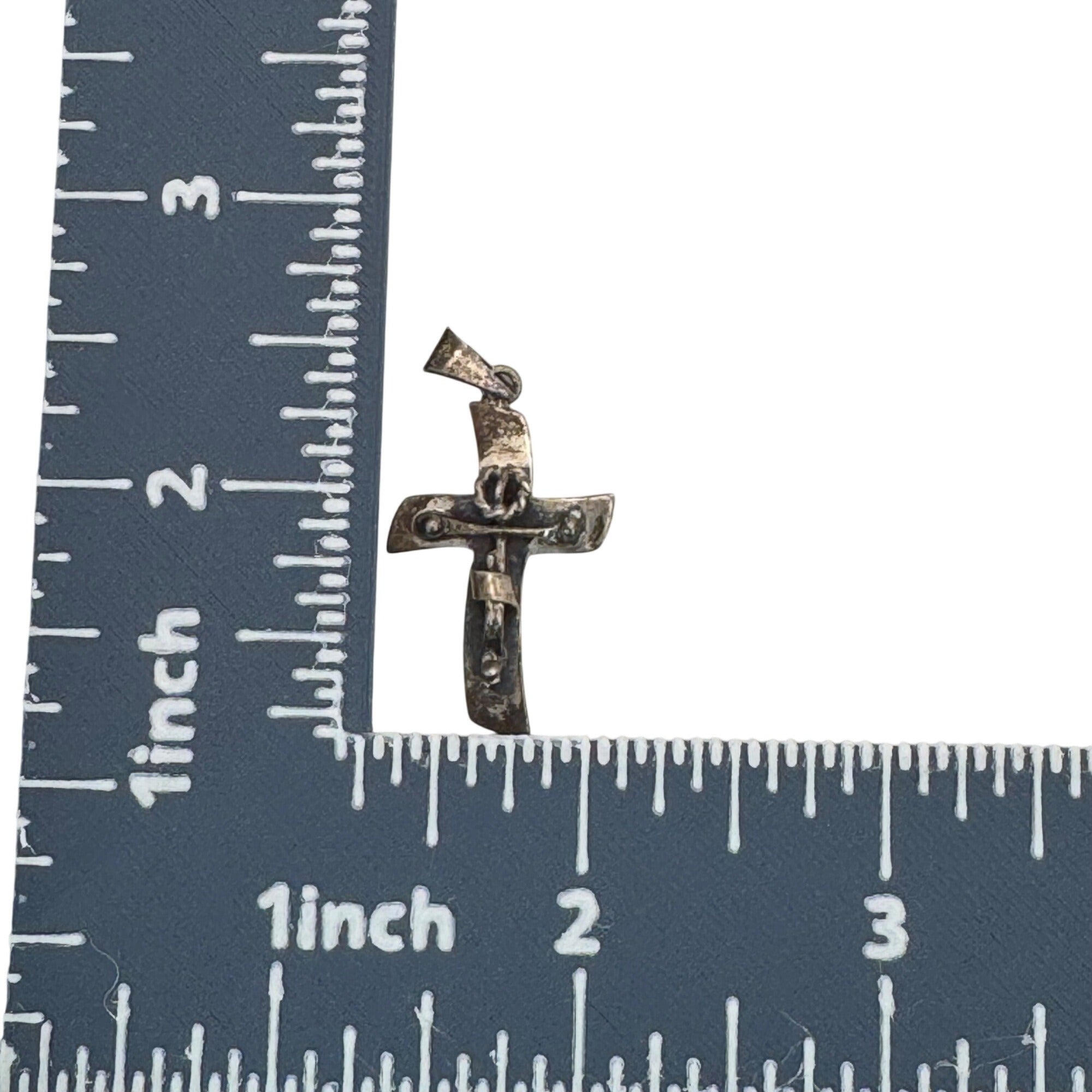 Modernist Sterling Crucifix Pendant Vintage Signed Taxco  From Mexico 1.5"