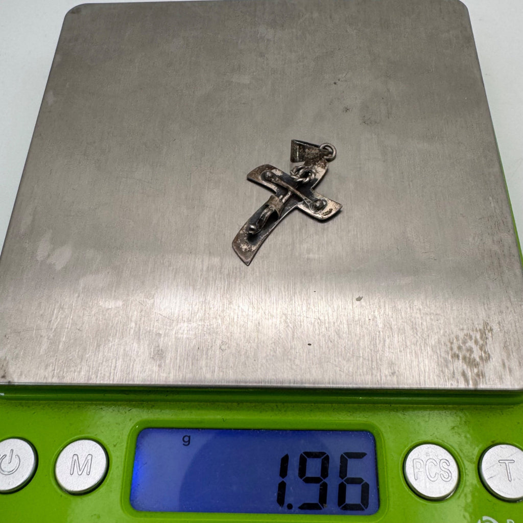 Modernist Sterling Crucifix Pendant Vintage Signed Taxco  From Mexico 1.5"