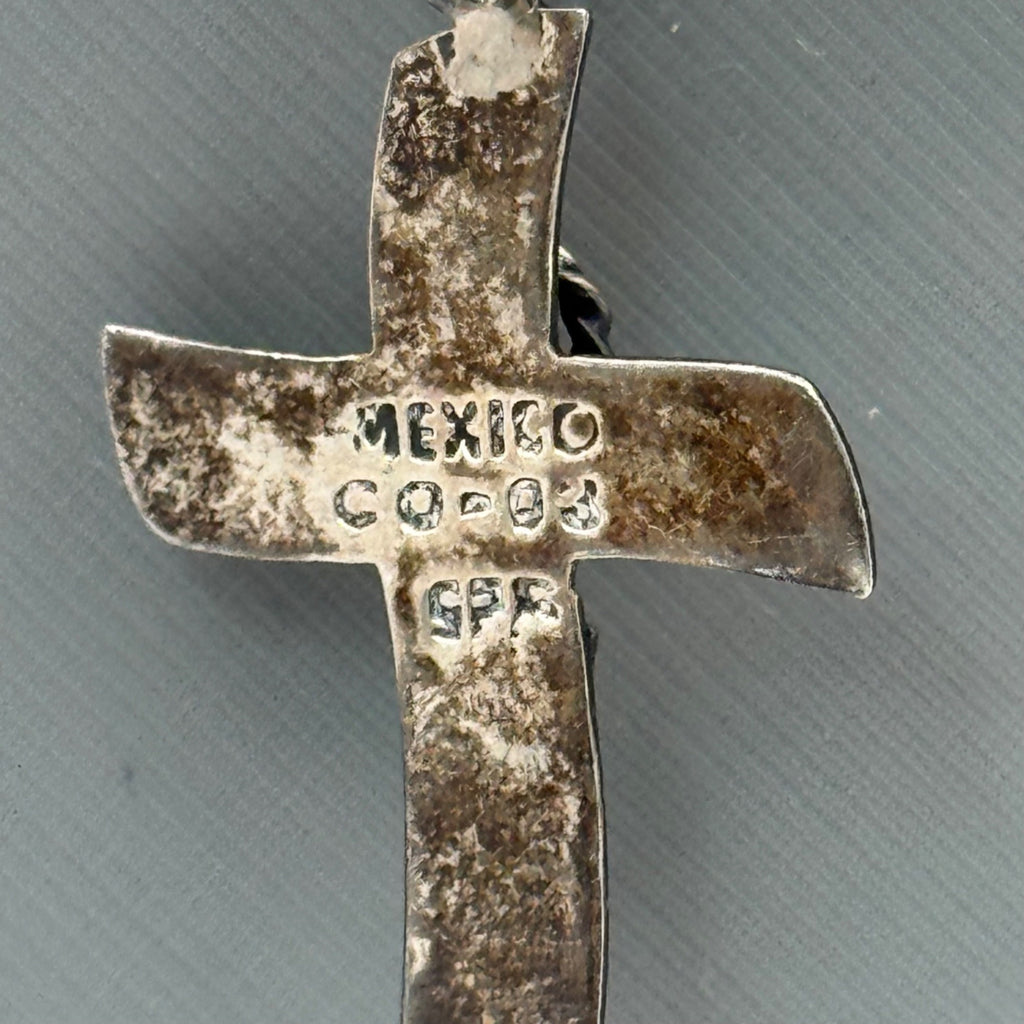 Modernist Sterling Crucifix Pendant Vintage Signed Taxco  From Mexico 1.5"