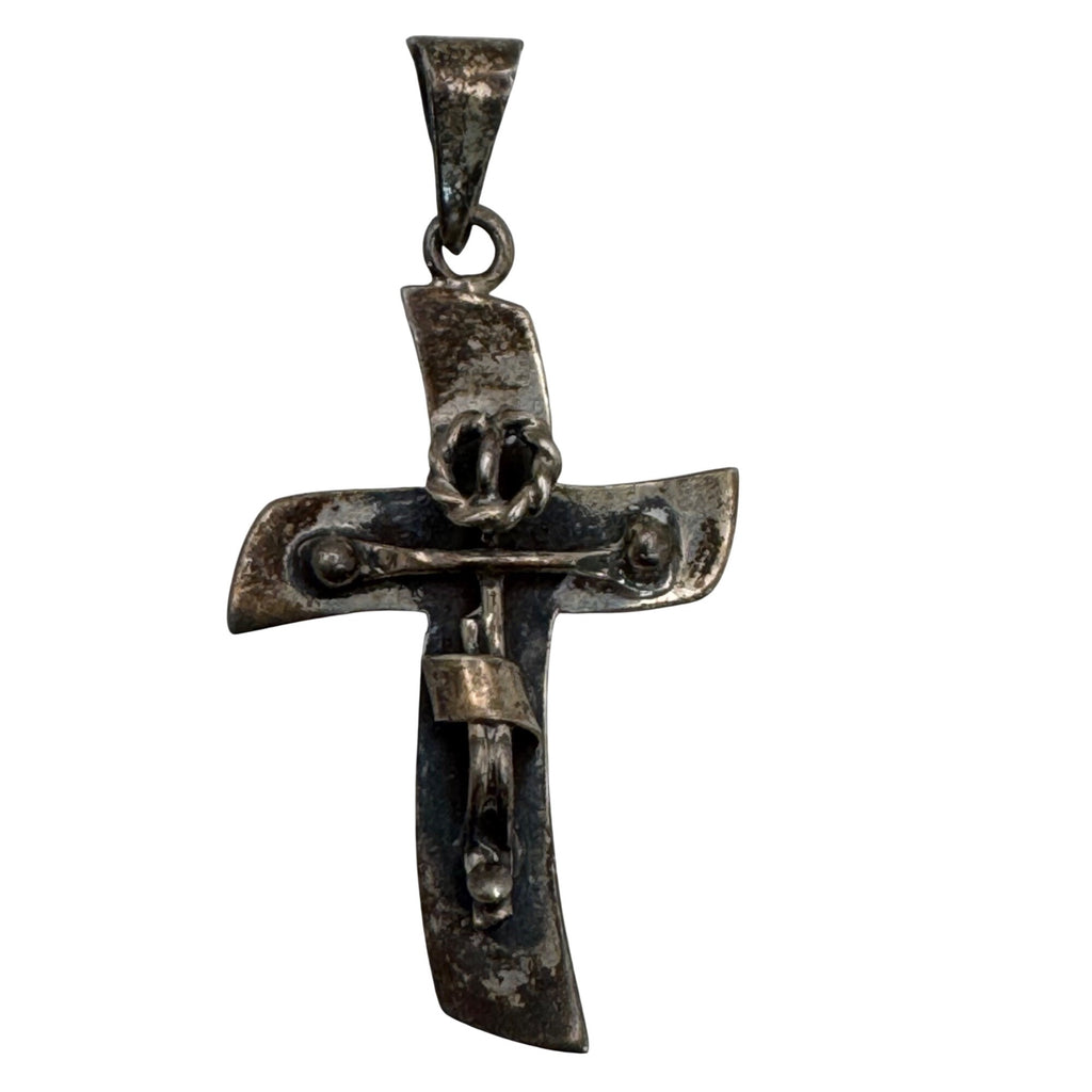Modernist Sterling Crucifix Pendant Vintage Signed Taxco  From Mexico 1.5"