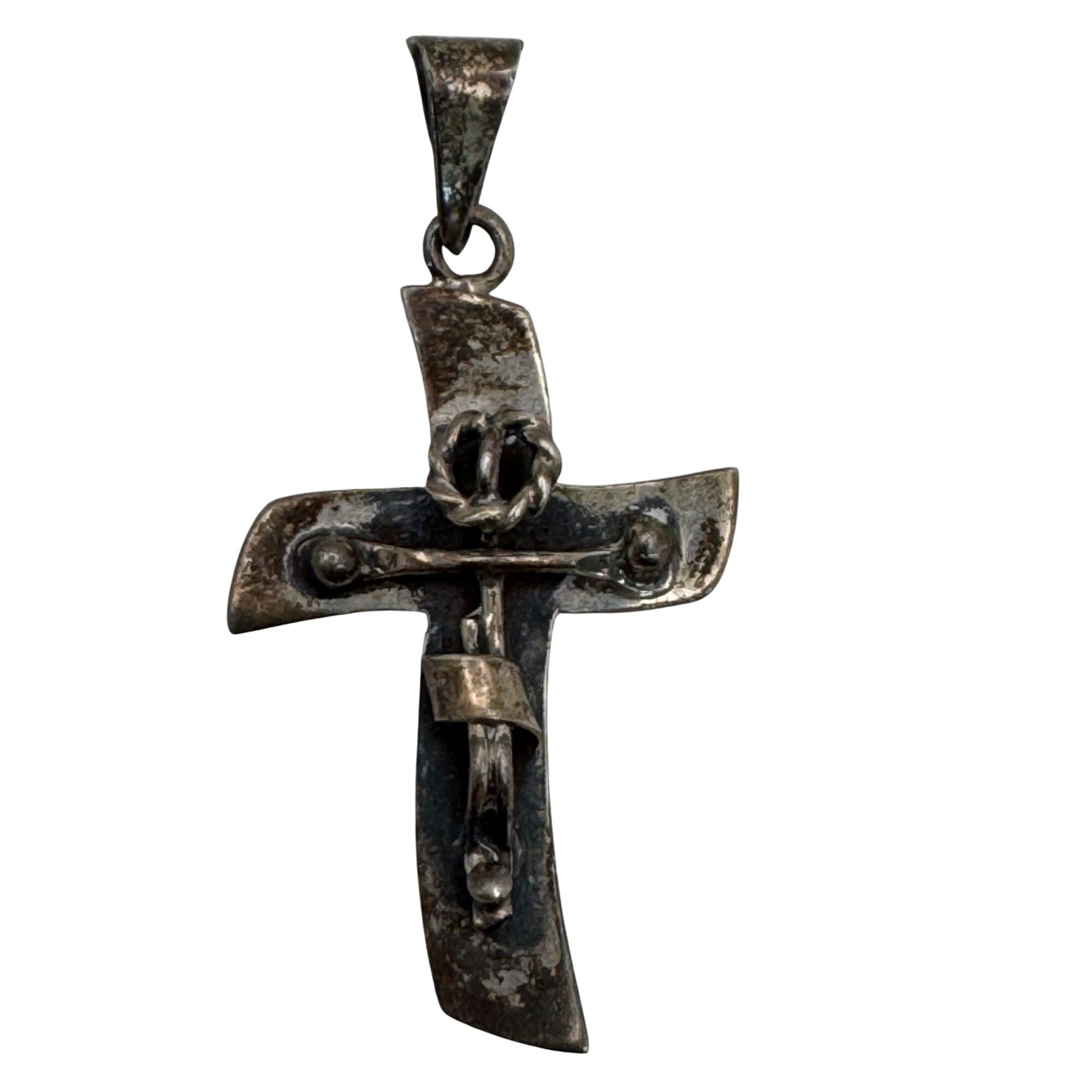 Modernist Sterling Crucifix Pendant Vintage Signed Taxco  From Mexico 1.5"