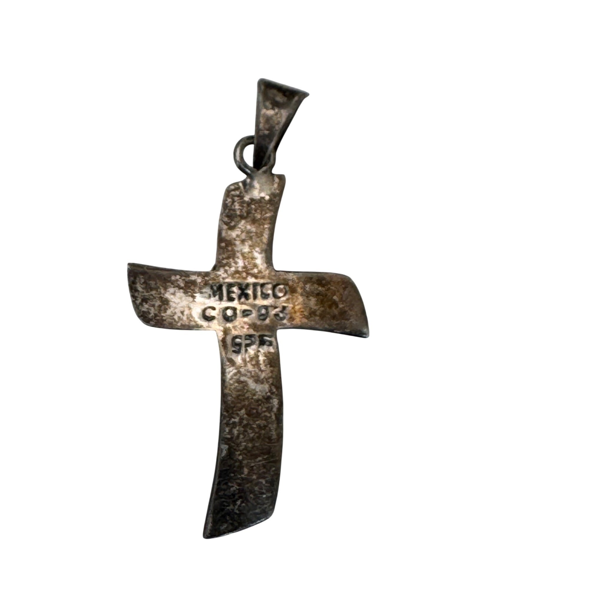 Modernist Sterling Crucifix Pendant Vintage Signed Taxco  From Mexico 1.5"
