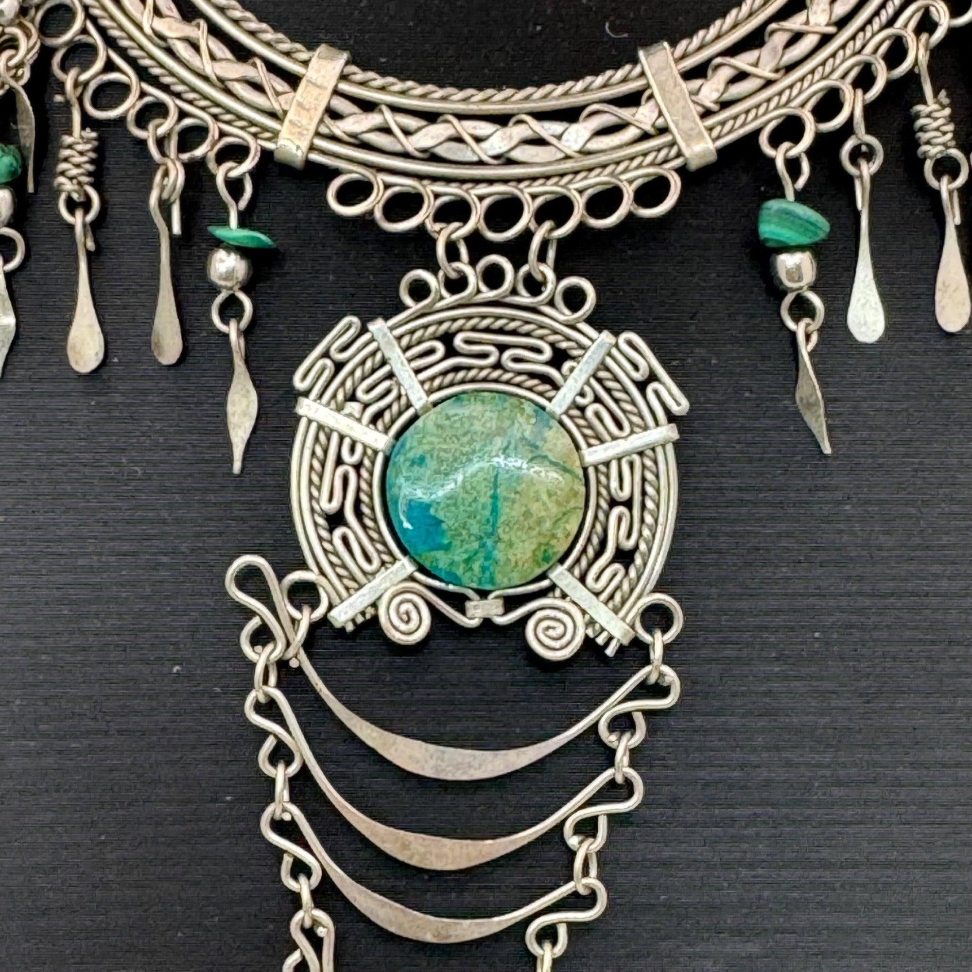 Vtg Alpaca Turquoise Statement Choker Bib Chandelier Drop Dangle Necklace 18"