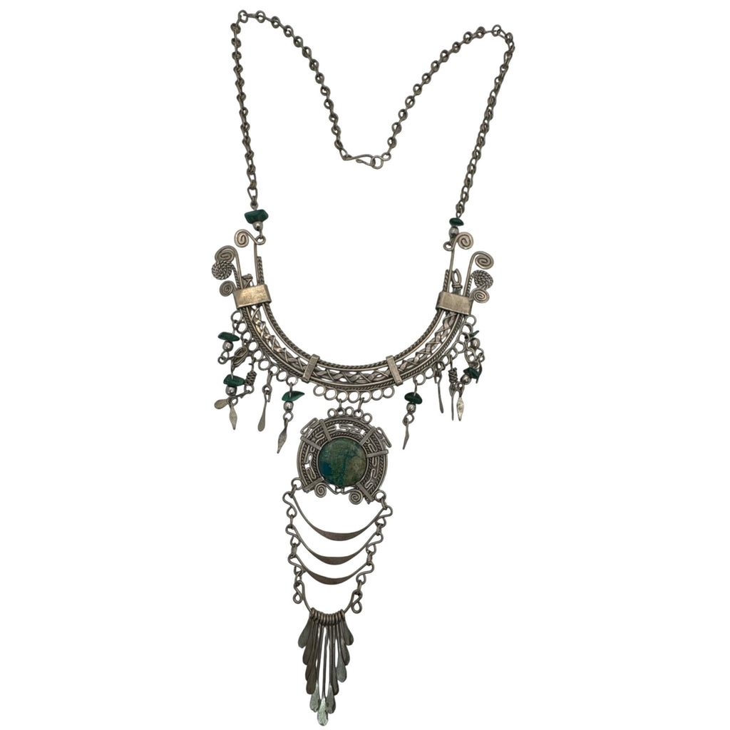 Vtg Alpaca Turquoise Statement Choker Bib Chandelier Drop Dangle Necklace 18"