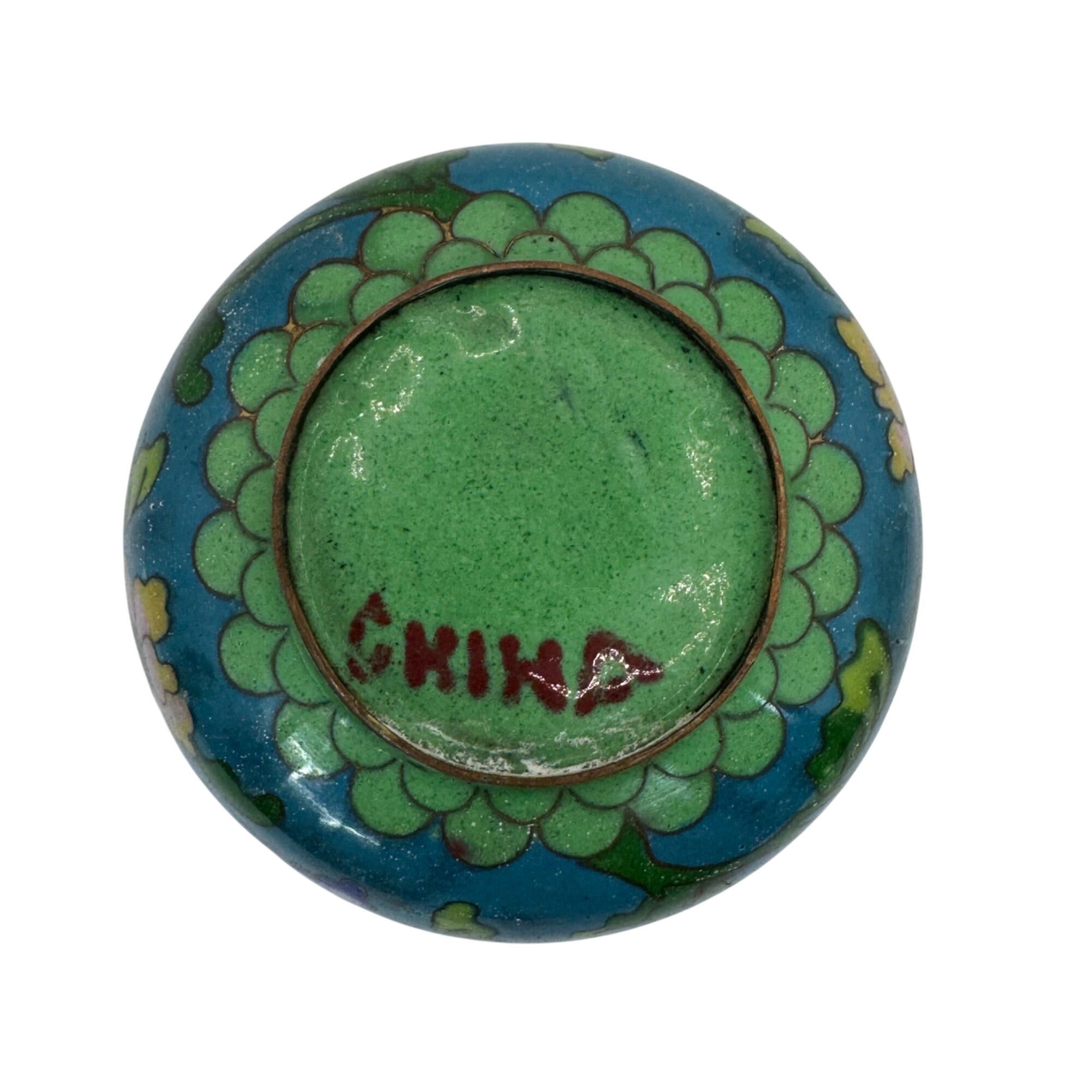 Vintage Cloisonné Floral Enameled Bowl Noodle Green 3” Jewelry Ring Storage
