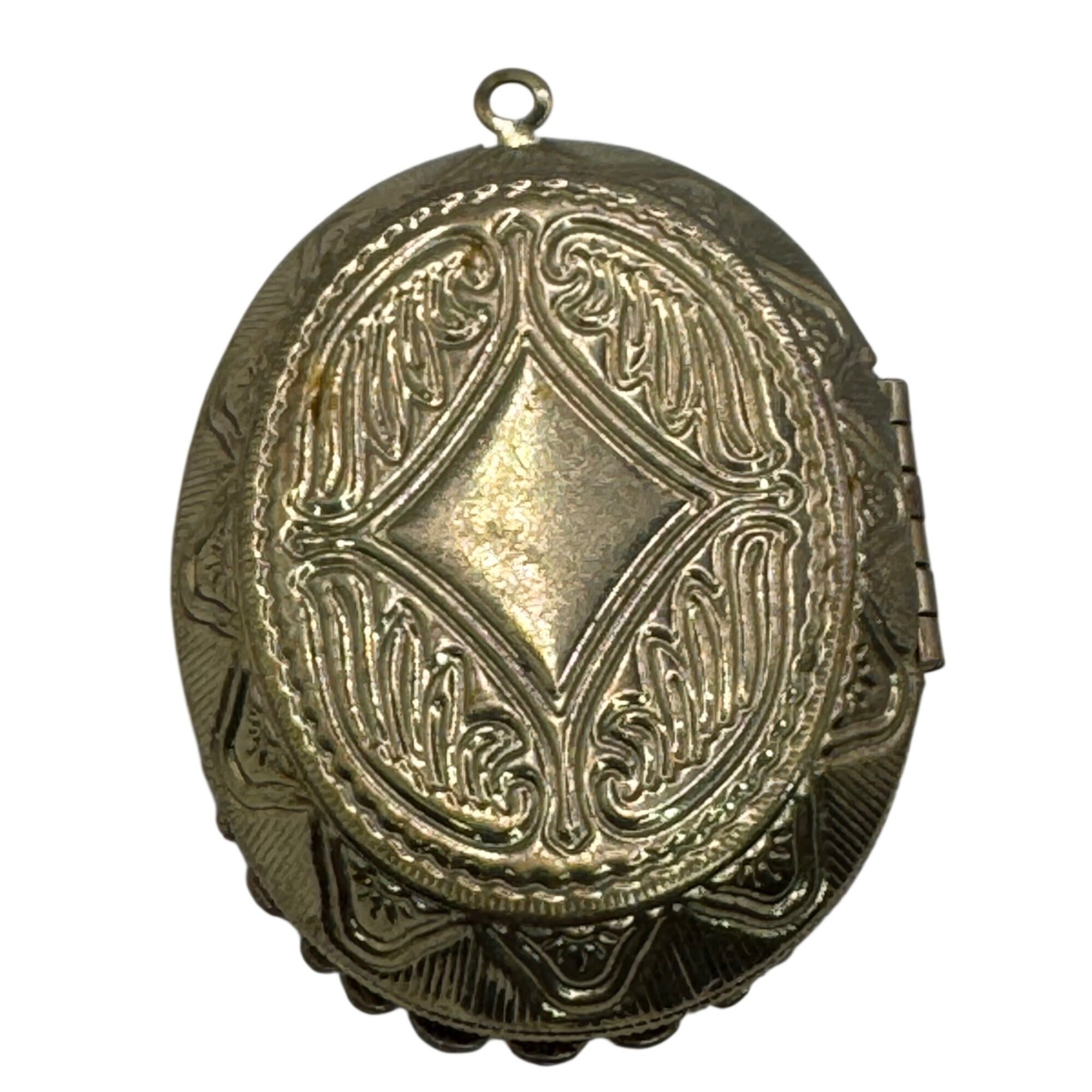 Vintage Large Locket Gold-Tone Filigree Oval Multicolor Rhinestones Art Deco