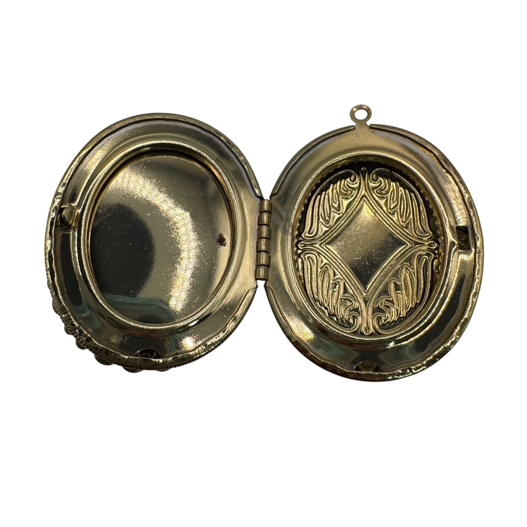 Vintage Large Locket Gold-Tone Filigree Oval Multicolor Rhinestones Art Deco