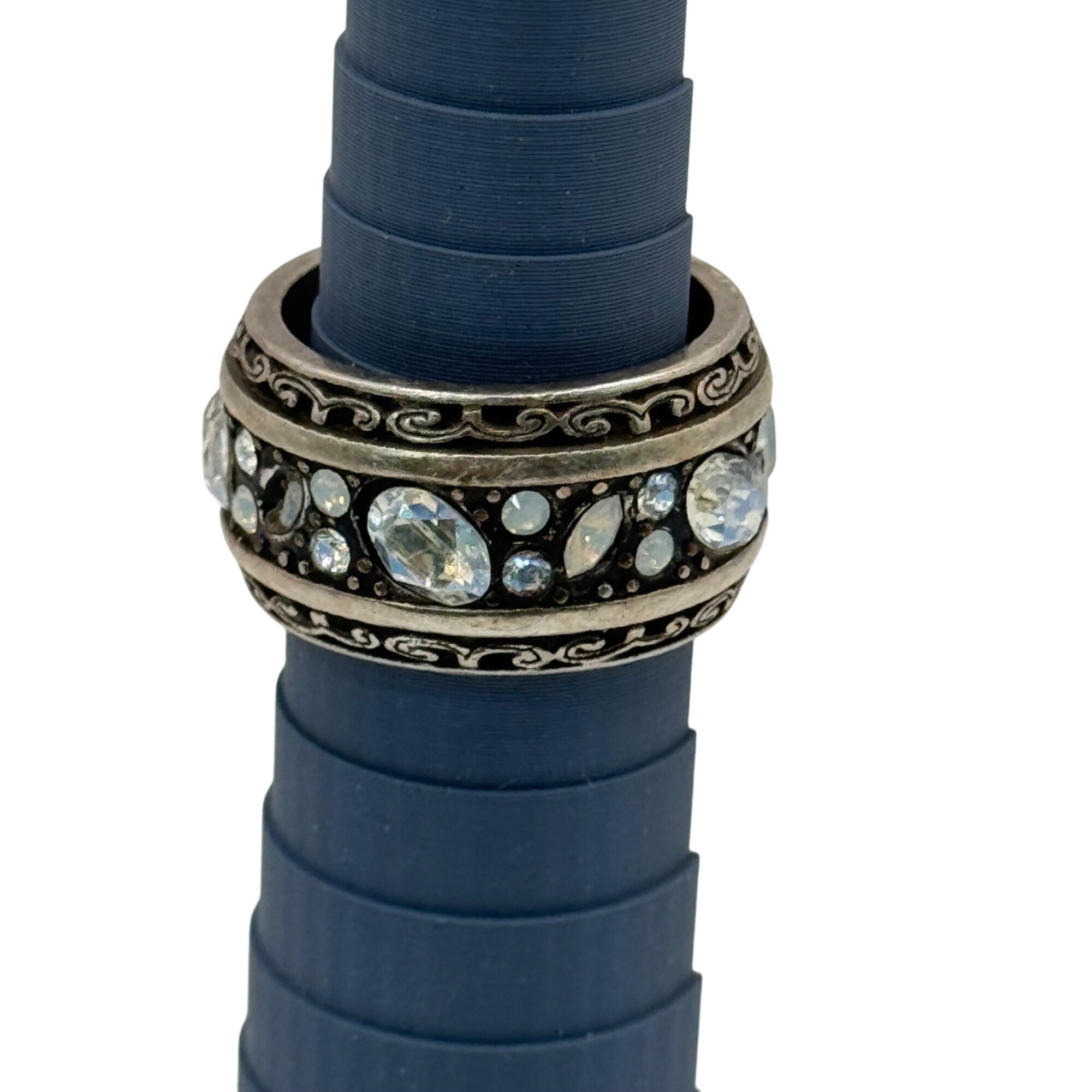 BRIGHTON "Crystal Voyage" Ring Opalescent SWAROVSKI Wide Silver Plate Size 7.5
