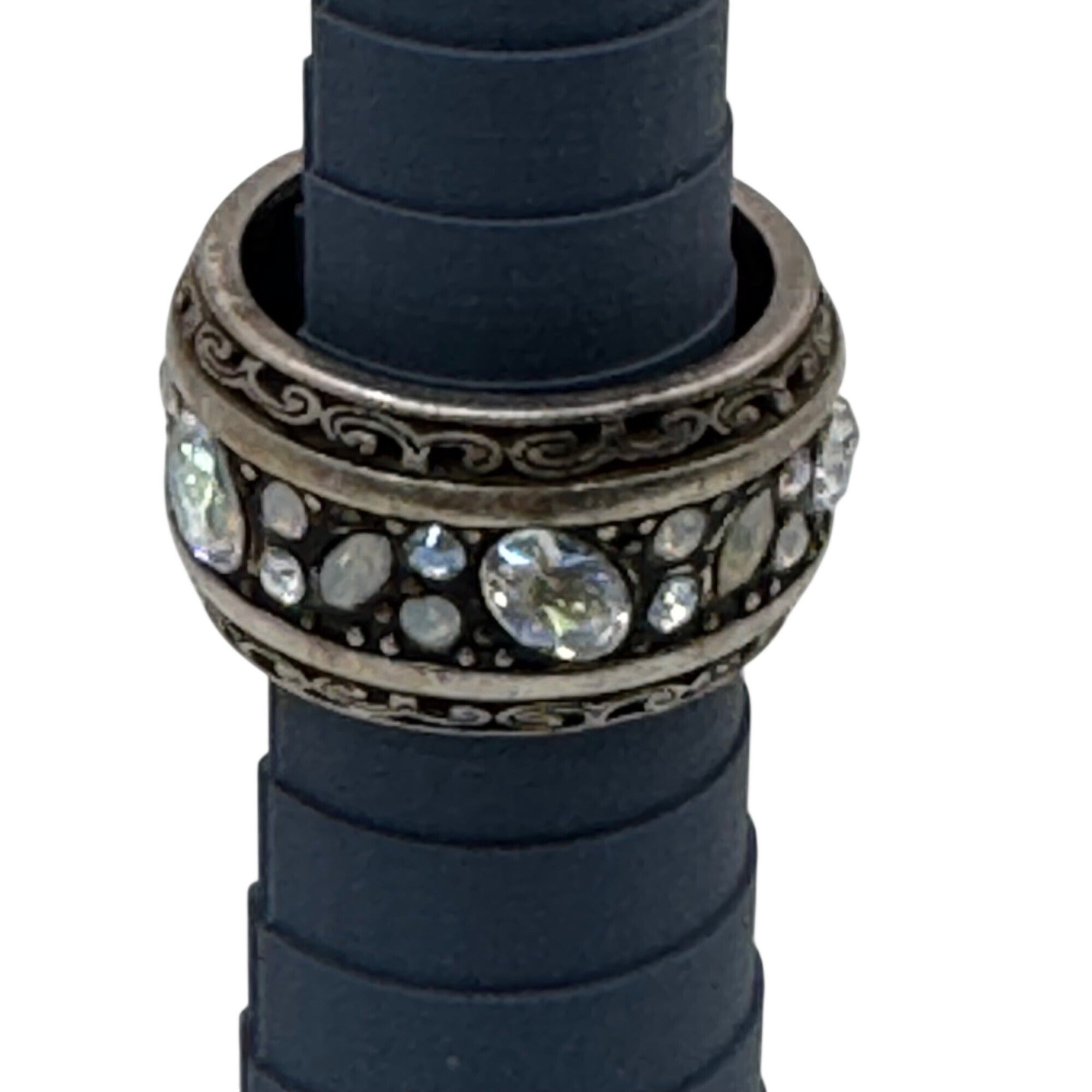 BRIGHTON "Crystal Voyage" Ring Opalescent SWAROVSKI Wide Silver Plate Size 7.5