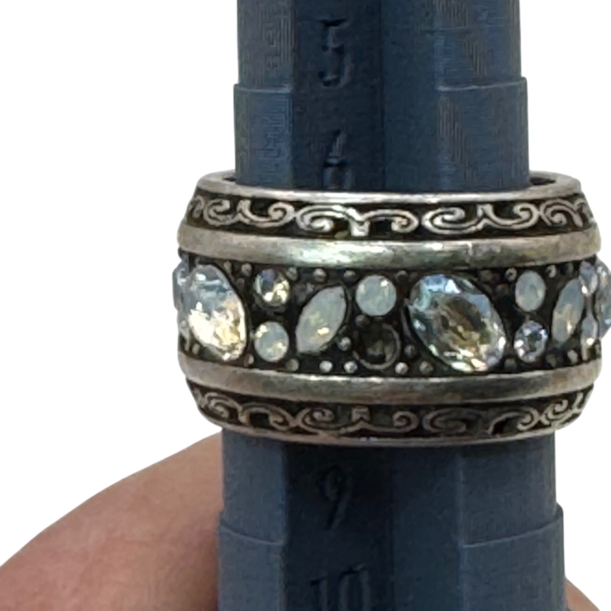 BRIGHTON "Crystal Voyage" Ring Opalescent SWAROVSKI Wide Silver Plate Size 7.5