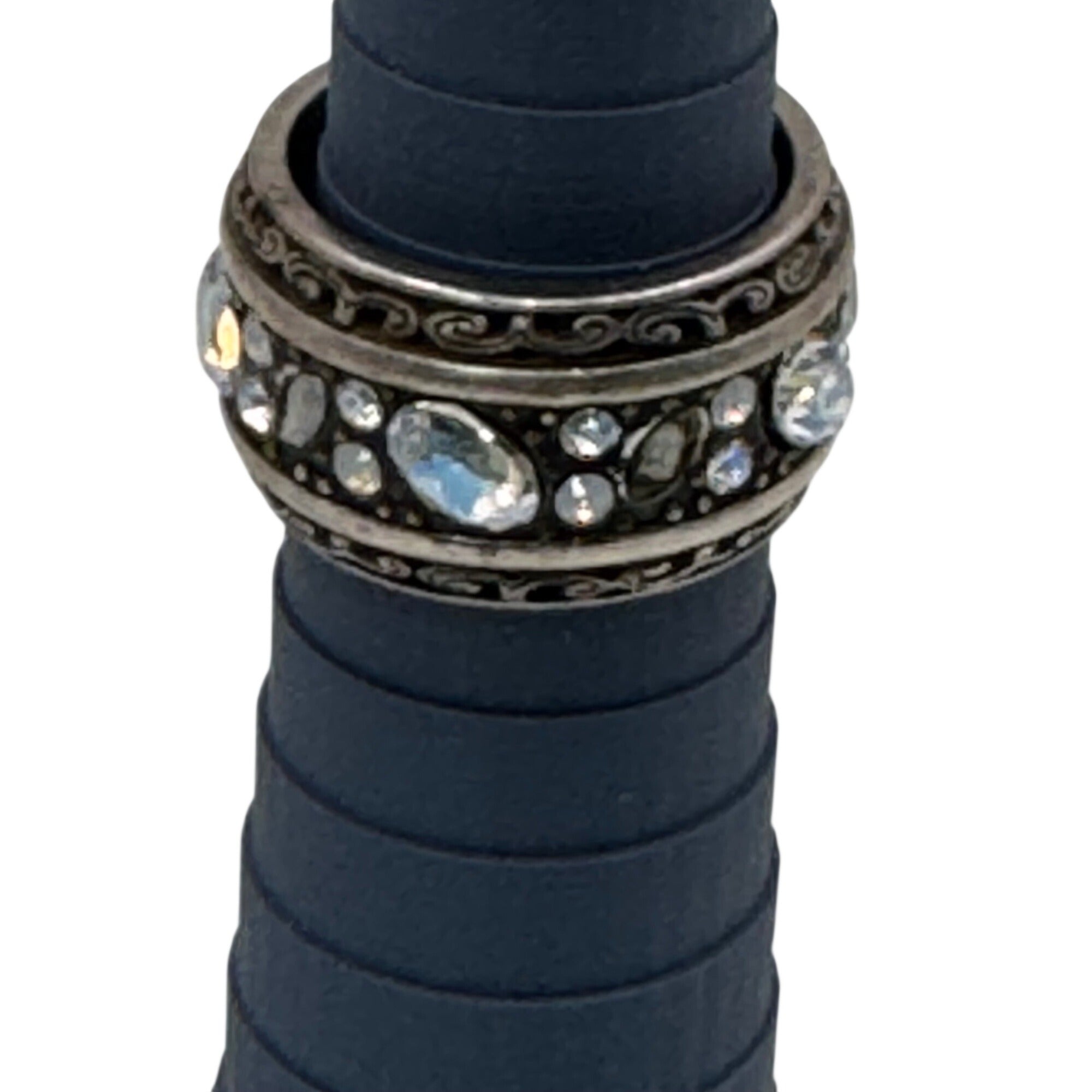 BRIGHTON "Crystal Voyage" Ring Opalescent SWAROVSKI Wide Silver Plate Size 7.5