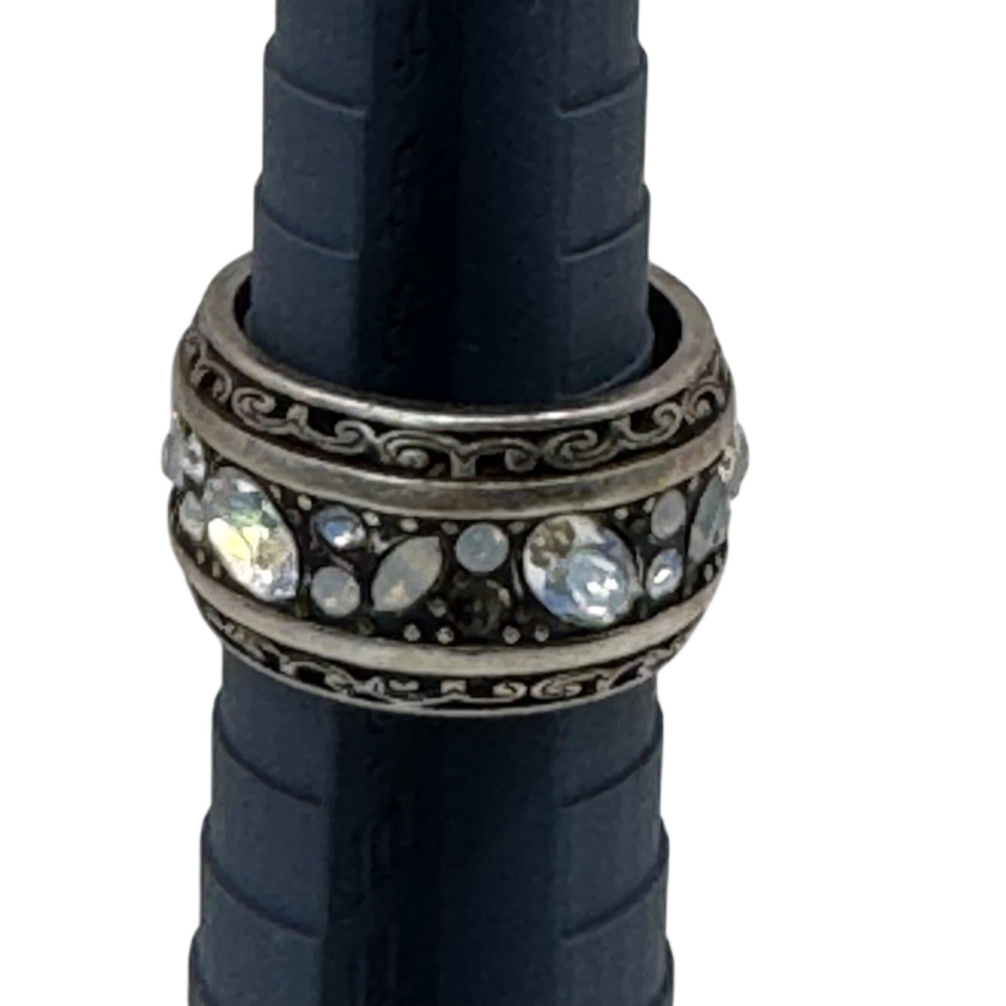 BRIGHTON "Crystal Voyage" Ring Opalescent SWAROVSKI Wide Silver Plate Size 7.5