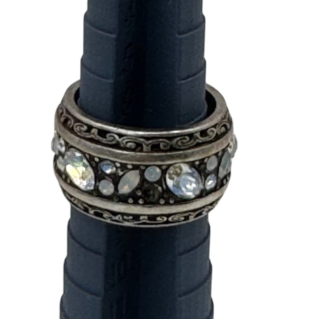 BRIGHTON "Crystal Voyage" Ring Opalescent SWAROVSKI Wide Silver Plate Size 7.5