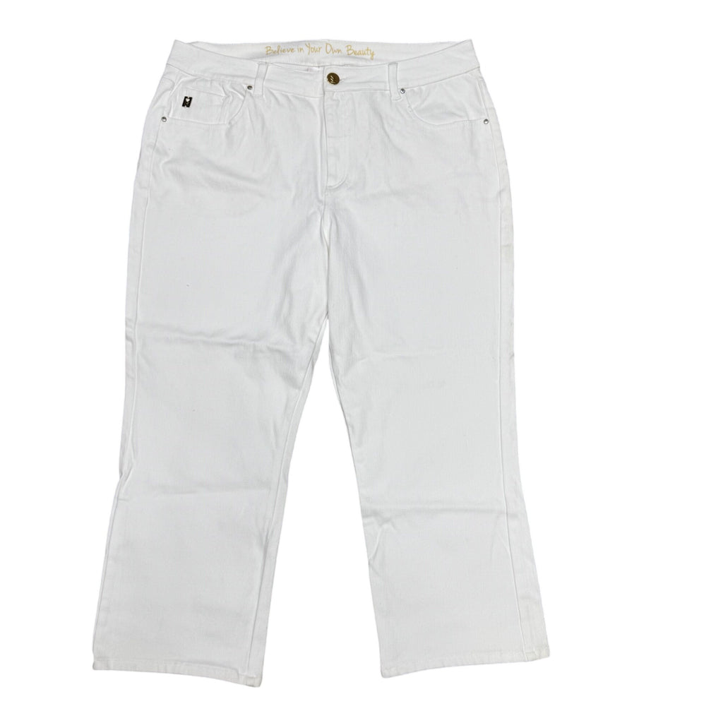 Belle By Kim Gravel White Denim Crop Jeans Size 16 Mid-Rise Stretch Casual Pants