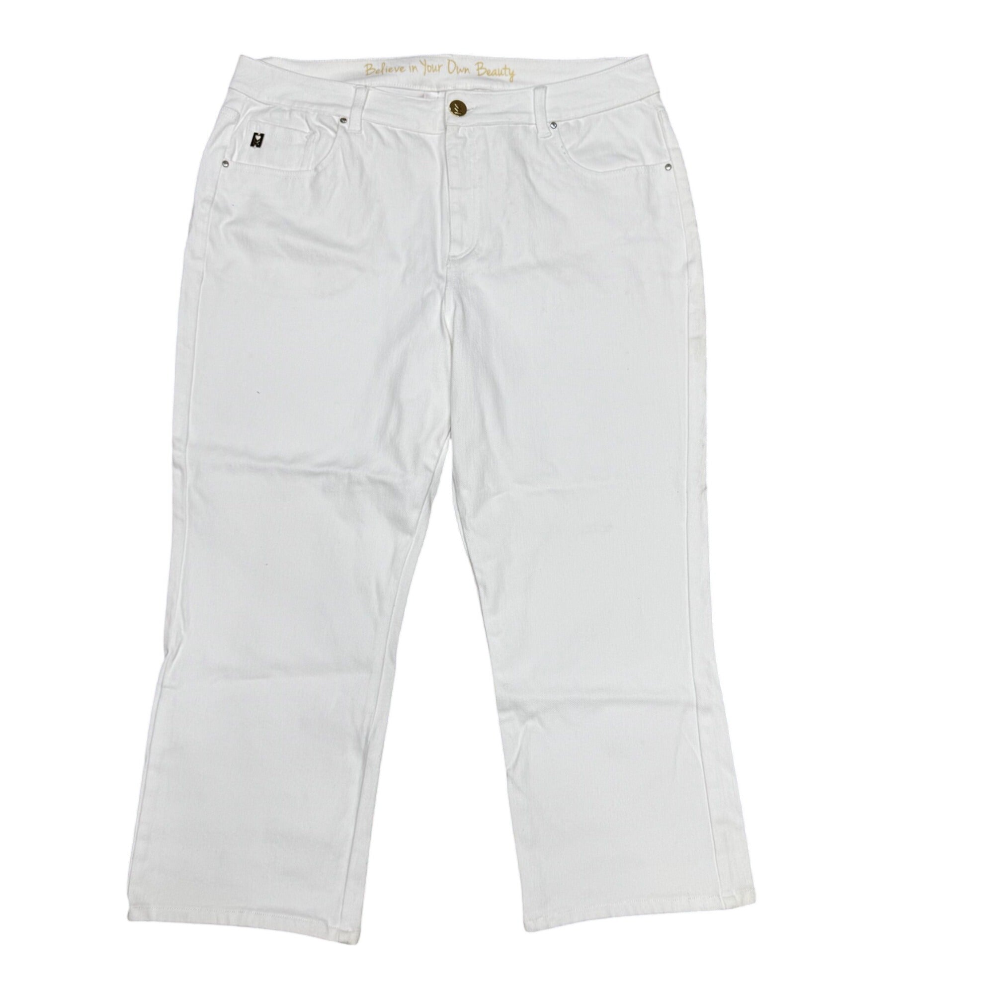 Belle By Kim Gravel White Denim Crop Jeans Size 16 Mid-Rise Stretch Casual Pants