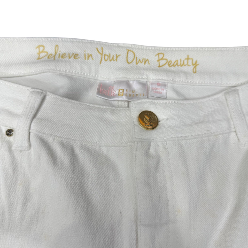 Belle By Kim Gravel White Denim Crop Jeans Size 16 Mid-Rise Stretch Casual Pants