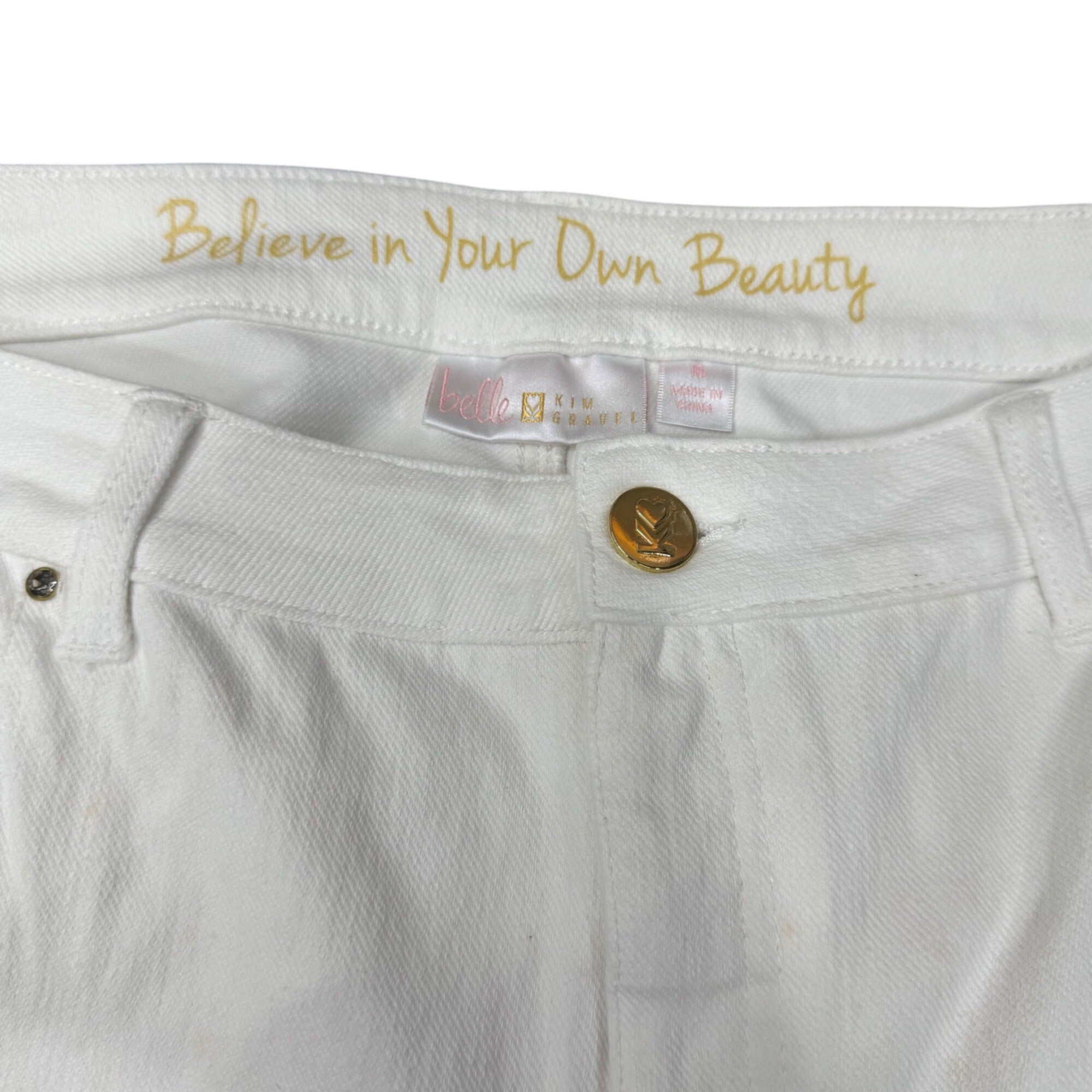 Belle By Kim Gravel White Denim Crop Jeans Size 16 Mid-Rise Stretch Casual Pants