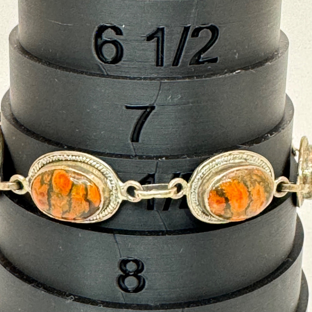 Vintage Silver Orange Bumblebee Jasper Cabochon Bracelet Toggle Clasp Southwest