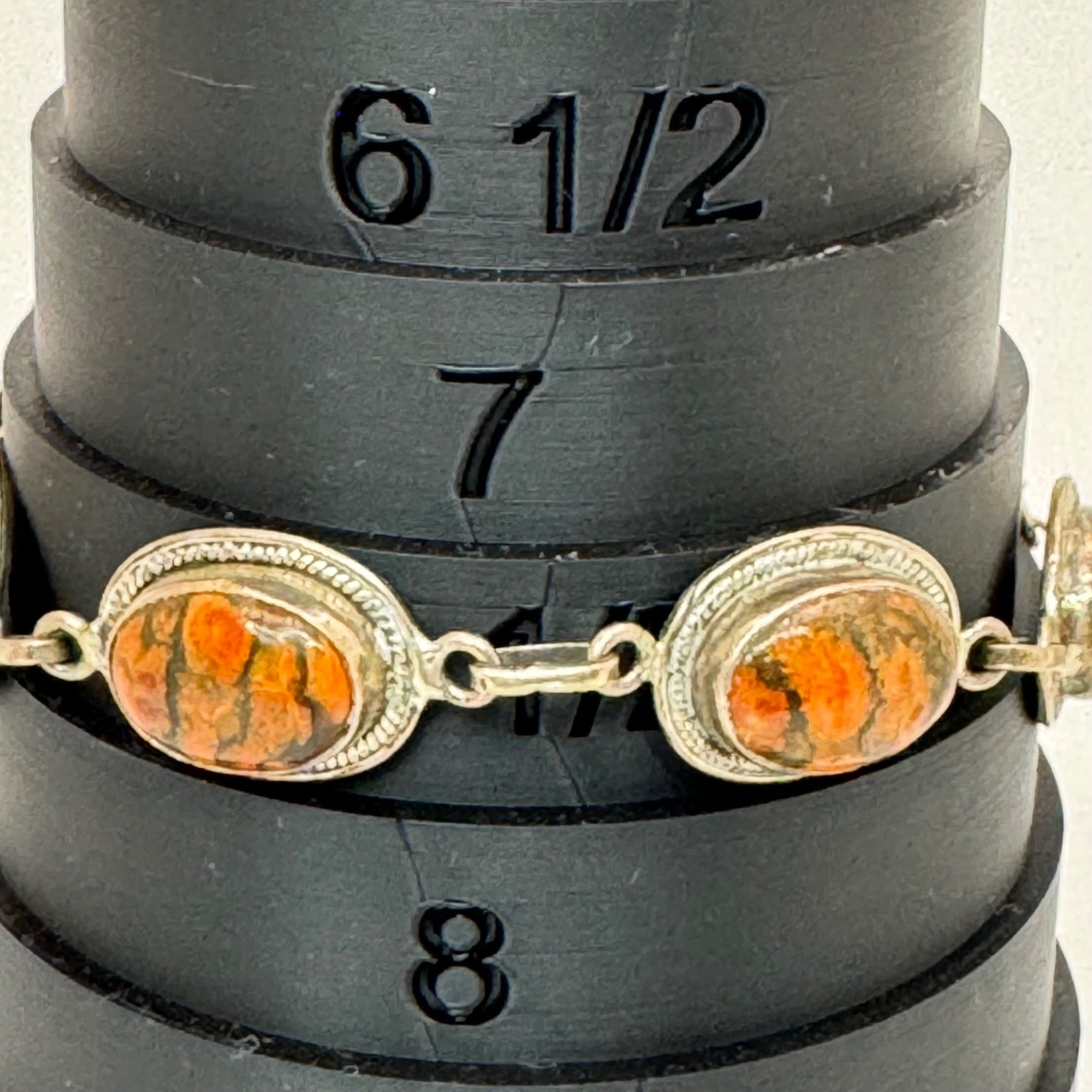 Vintage Silver Orange Bumblebee Jasper Cabochon Bracelet Toggle Clasp Southwest