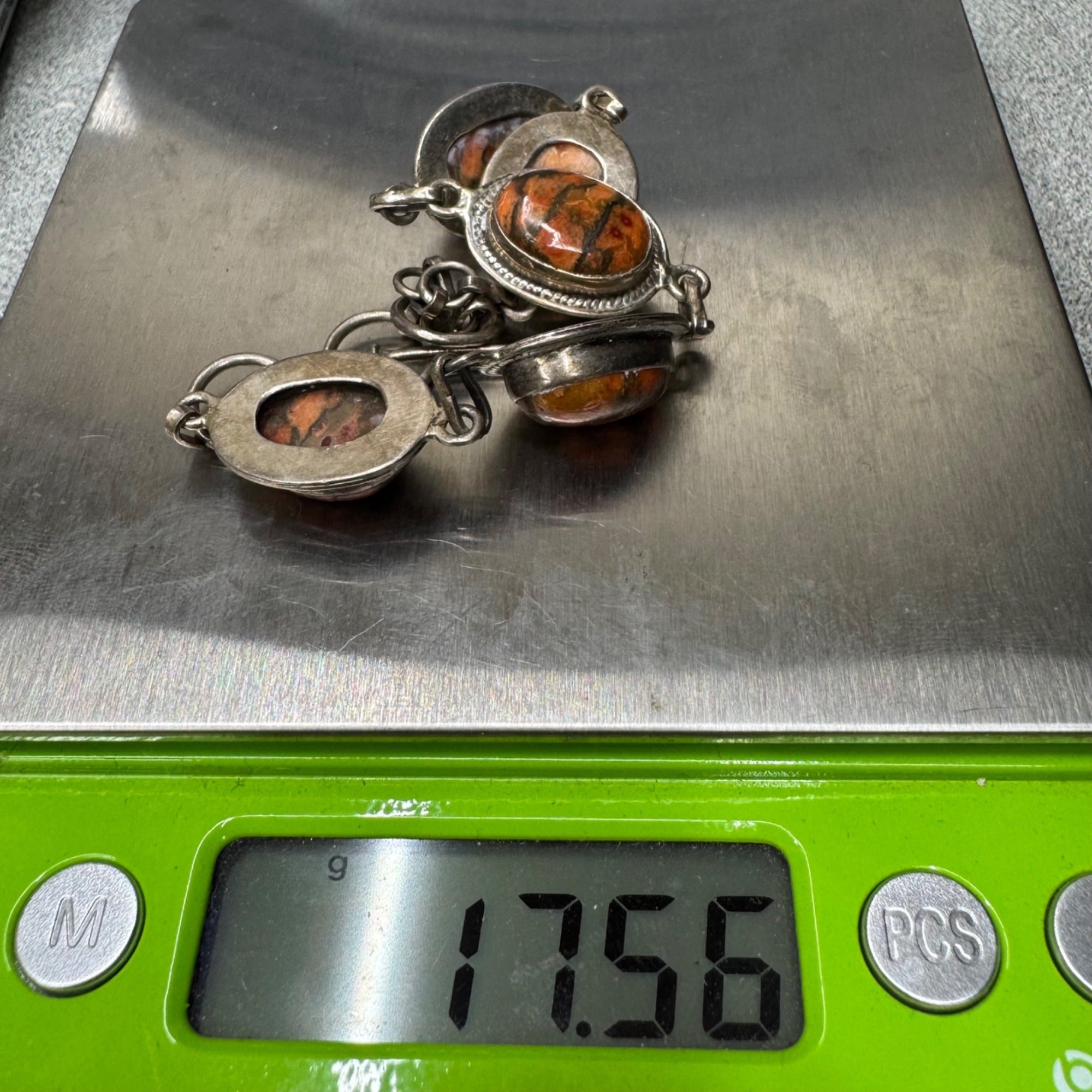 Vintage Silver Orange Bumblebee Jasper Cabochon Bracelet Toggle Clasp Southwest