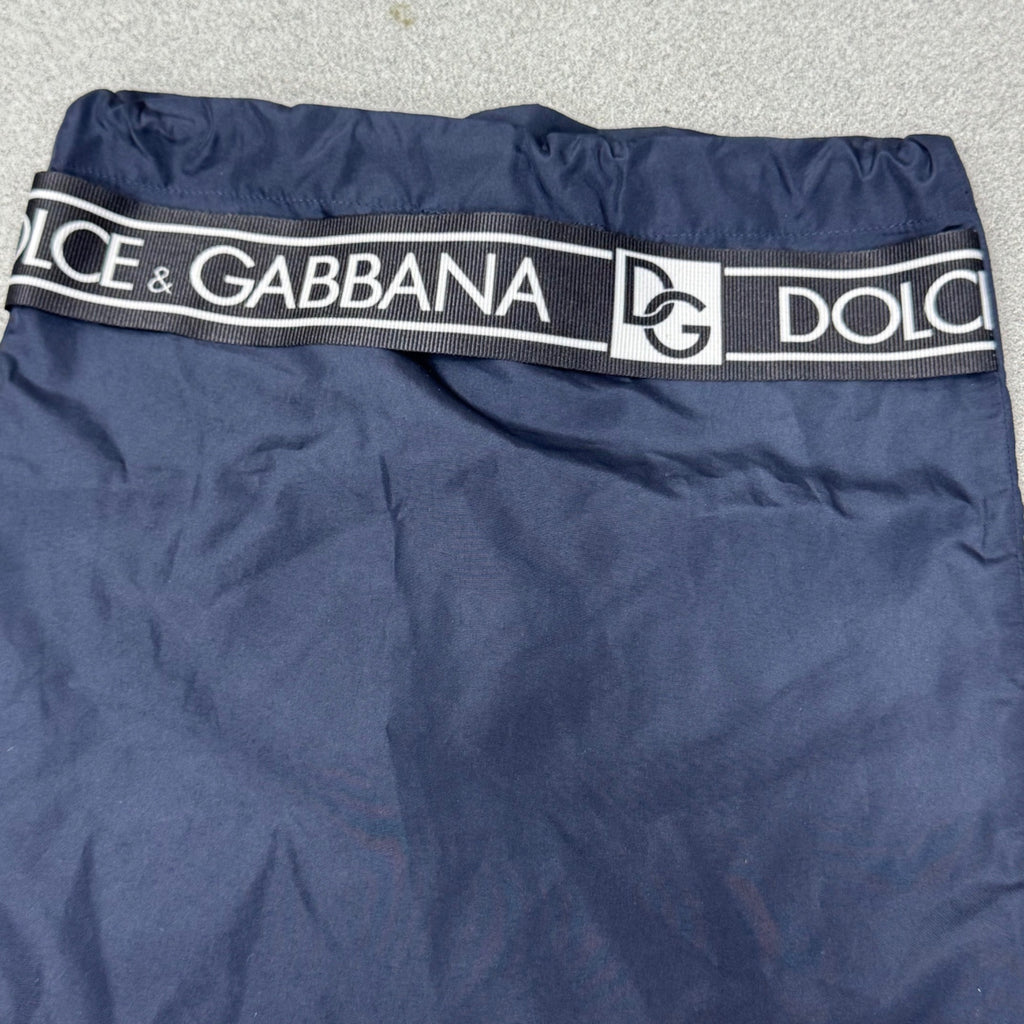 Dolce & Gabbana Logo Thick Drawstring Bag Band Trim 12x9.7 Purse Handbag Storage