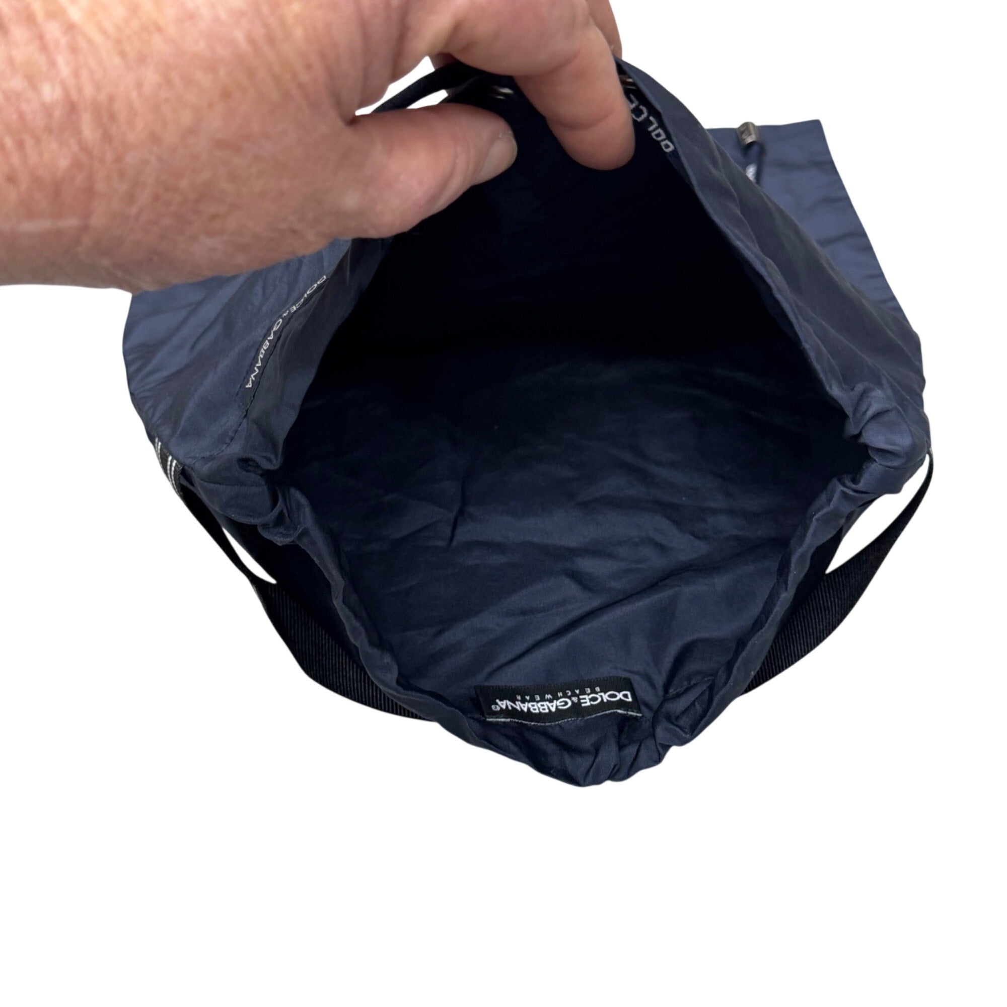 Dolce & Gabbana Logo Thick Drawstring Bag Band Trim 12x9.7 Purse Handbag Storage