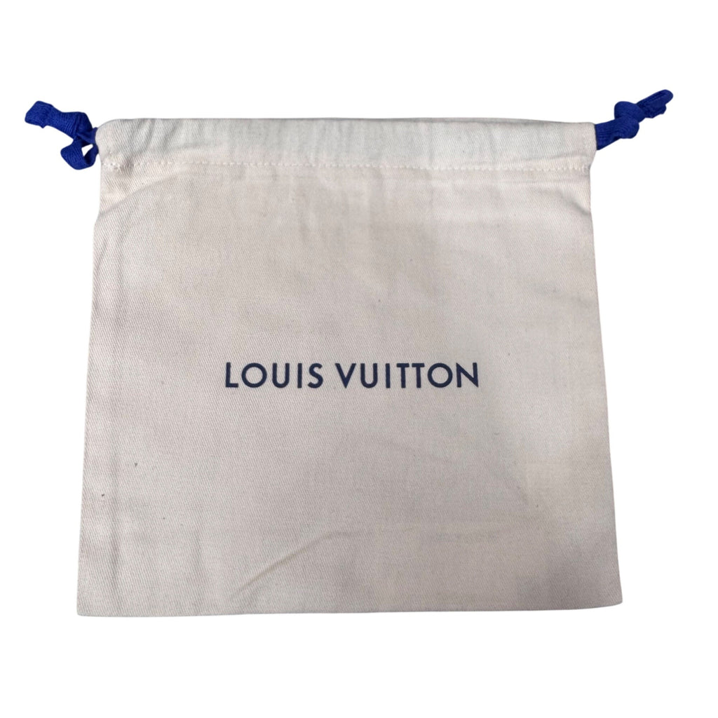Authentic 8x8 Louis Vuitton Beige Drawstring Dust Bag Storage Blue Ties 8” X 8”