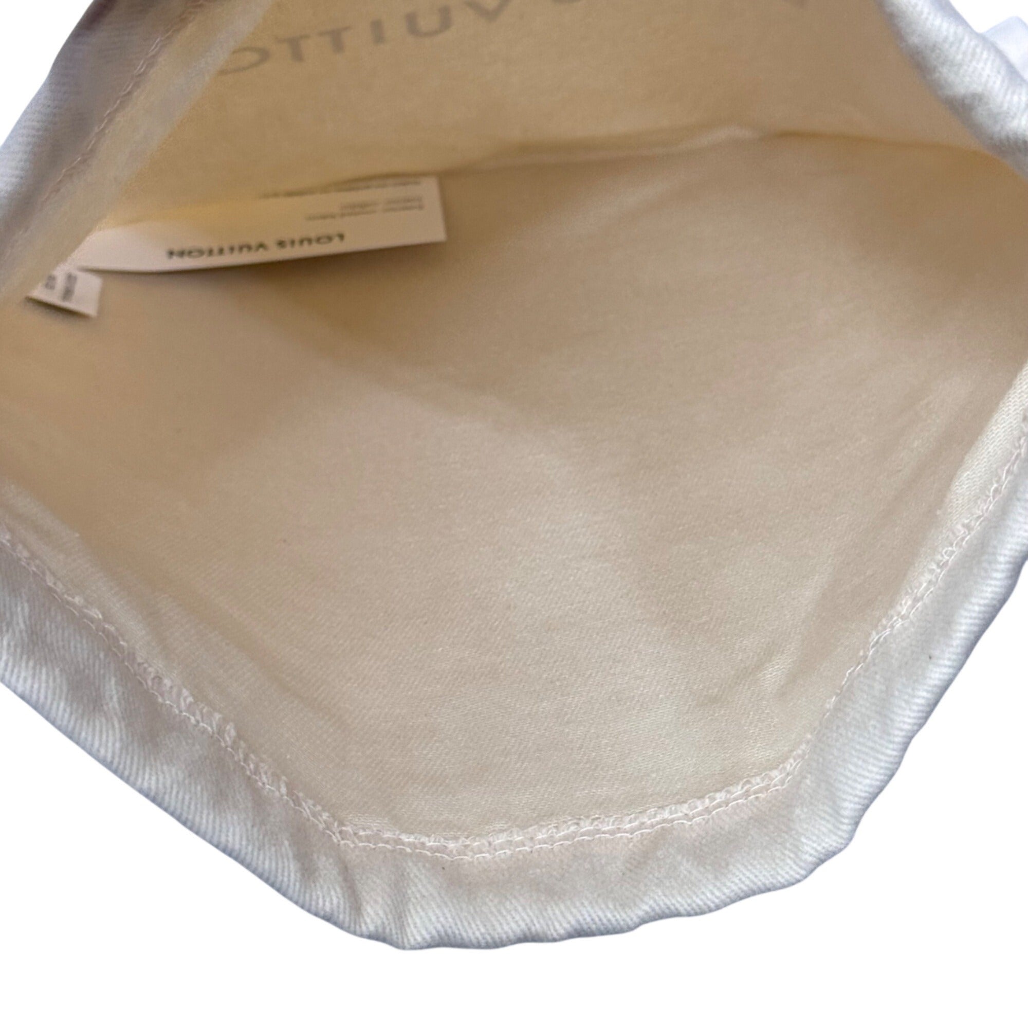 Authentic 8x8 Louis Vuitton Beige Drawstring Dust Bag Storage Blue Ties 8” X 8”