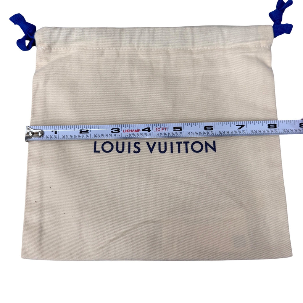 Authentic 8x8 Louis Vuitton Beige Drawstring Dust Bag Storage Blue Ties 8” X 8”