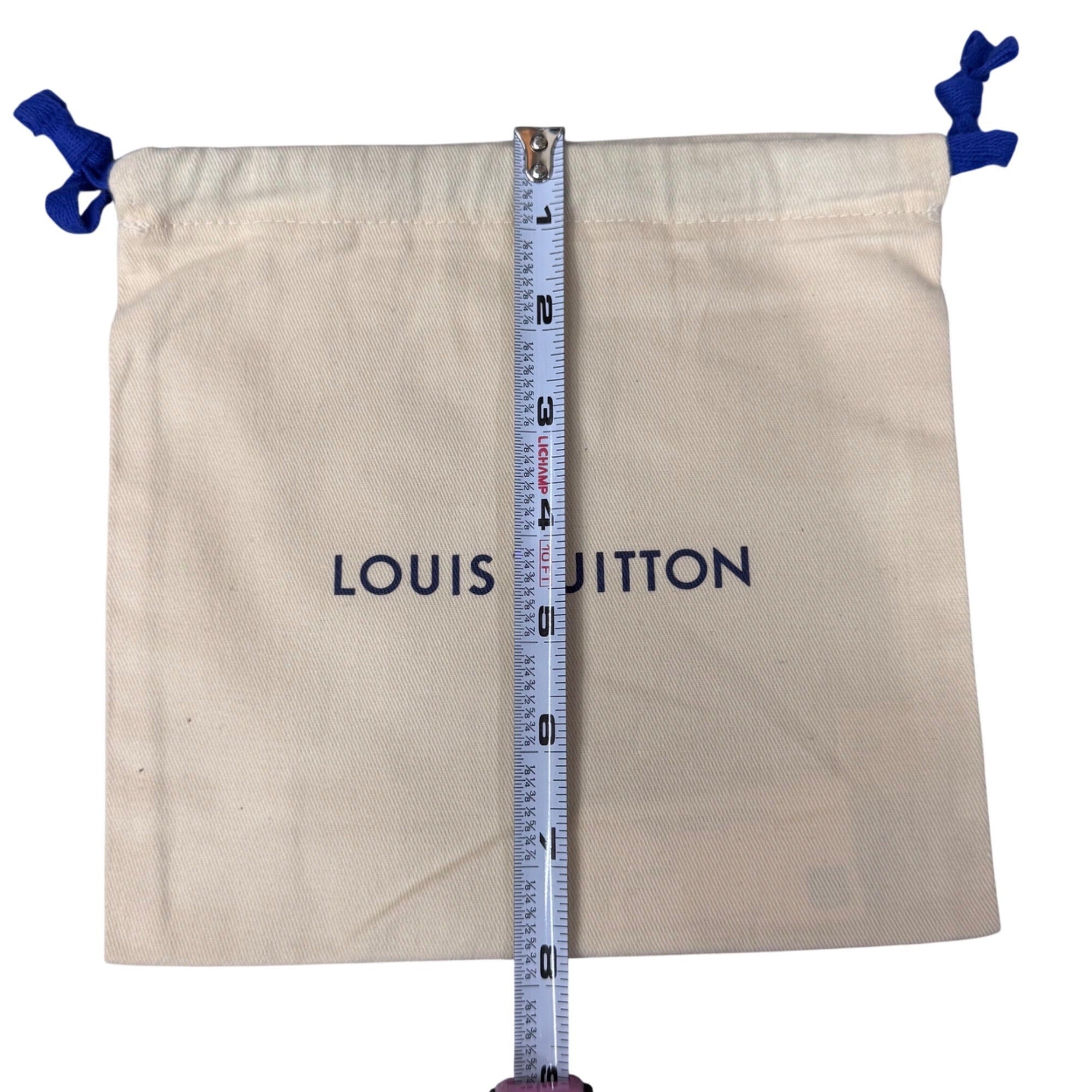 Authentic 8x8 Louis Vuitton Beige Drawstring Dust Bag Storage Blue Ties 8” X 8”
