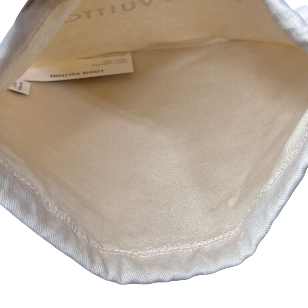 Authentic 8x8 Louis Vuitton Beige Drawstring Dust Bag Storage Blue Ties 8” X 8”