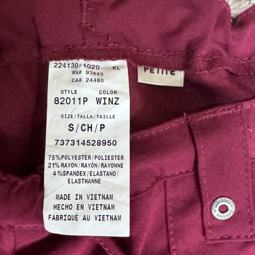Dickies Womens Burgundy Petite Small Scrub Pants S 4-Way Stretch Nursing NEW